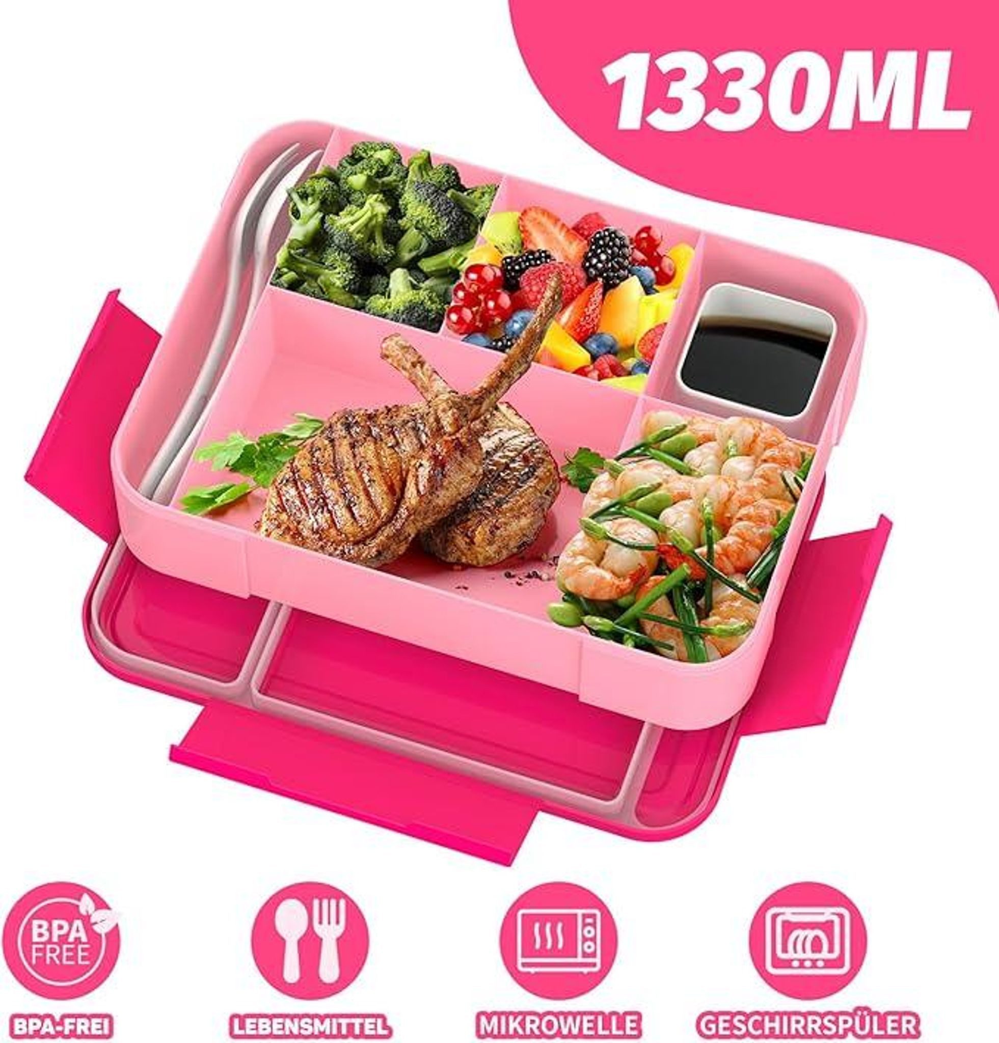 FELIXLEO Lunchbox Brotdose Kinder auslaufsicher mit Fächern Rosa, (1-tlg)