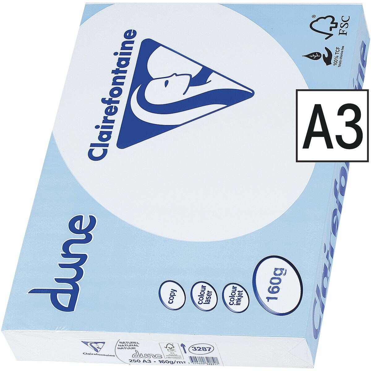 CLAIREFONTAINE Druckerpapier dune, Format DIN A3, 160 g/m², creme, 250 Blatt