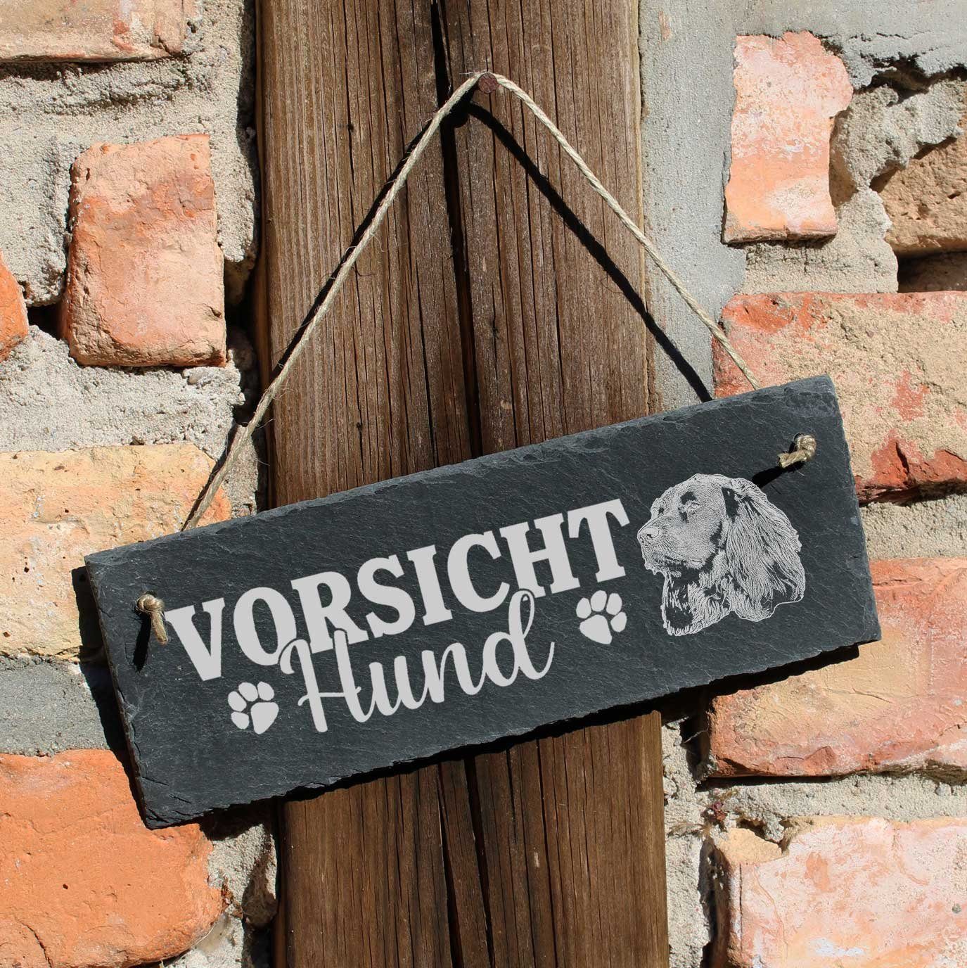 Deutsch Vorsicht Dekolando Hund Langhaar Schild 22x8cm Hängedekoration