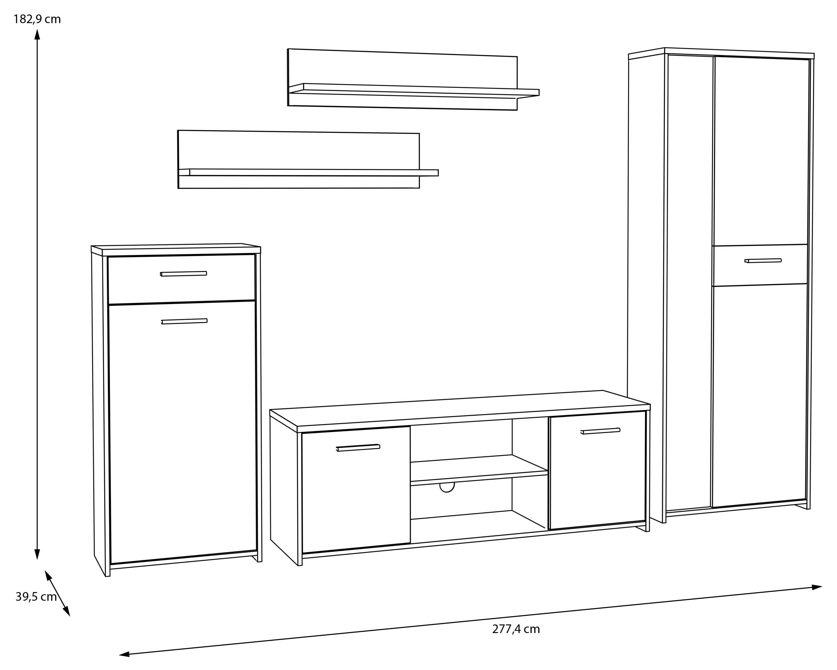 FORTE Wohnwand Pablo, (5-St), Wohnwand 5teilig, Stauraum, Funktionalität, Artisan Eiche/Weiss