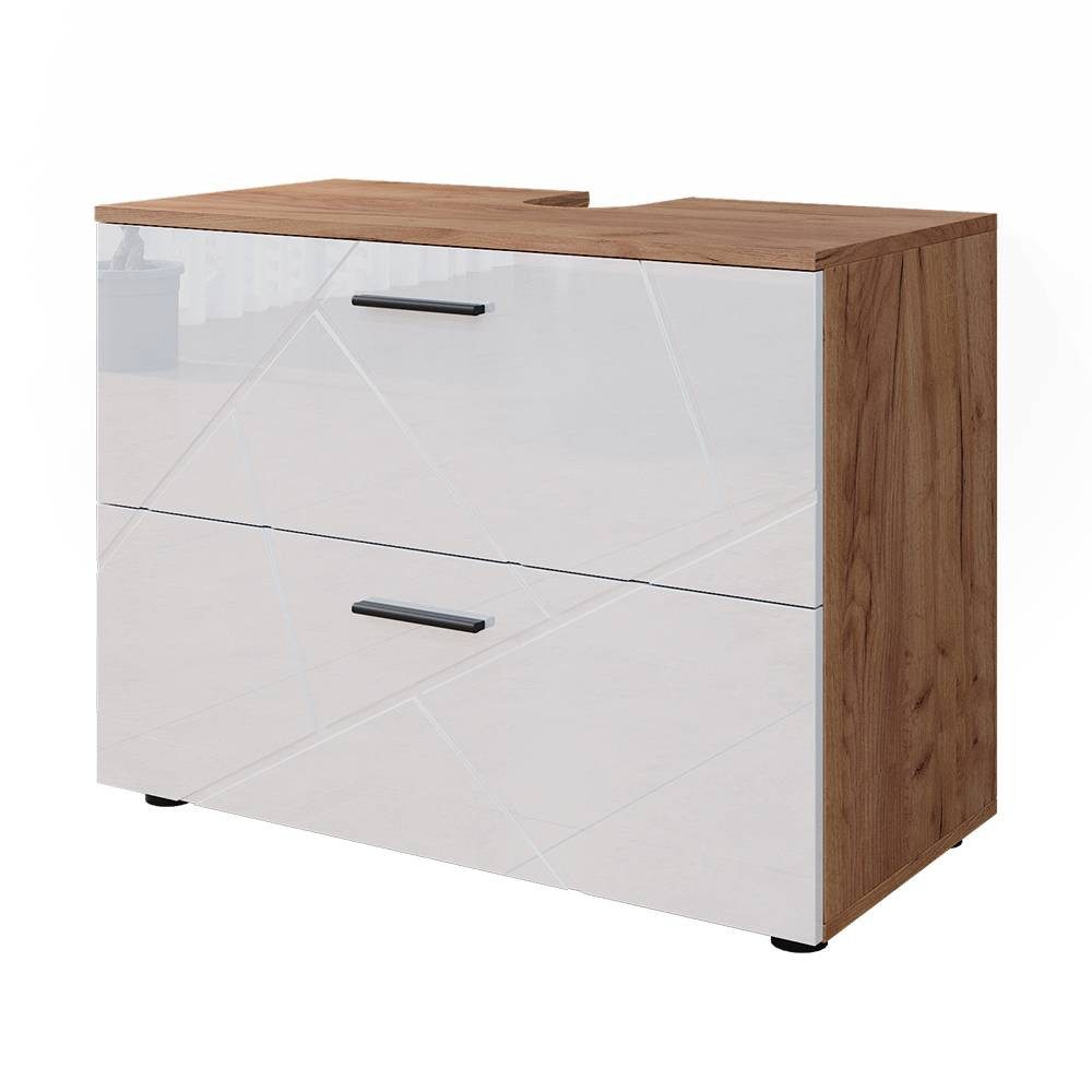 Vicco Waschbeckenunterschrank Irma, Eiche/Weiß Hochglanz, 80 x 58.6 cm