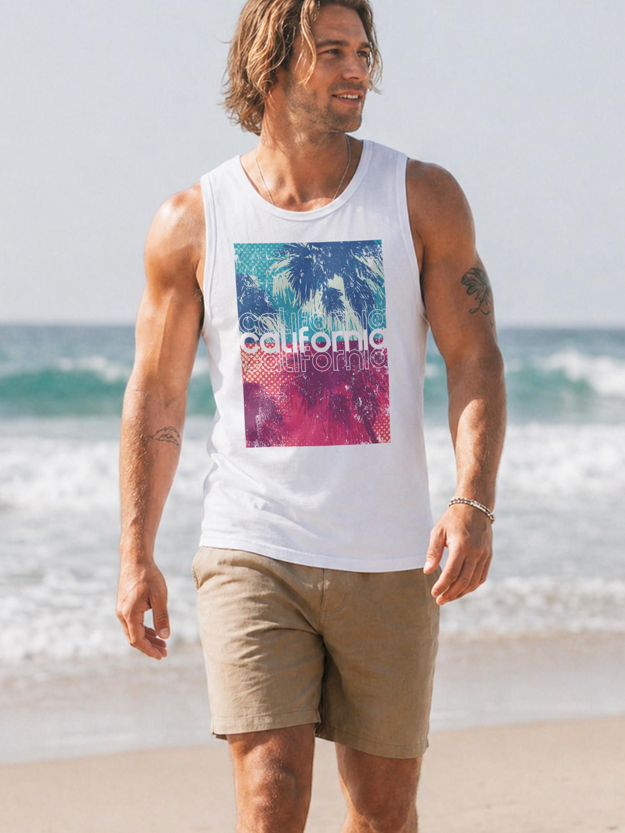 Neverless Tanktop Herren Tank-Top California Palmen Sommer Foto Print Aufdruck mit Print