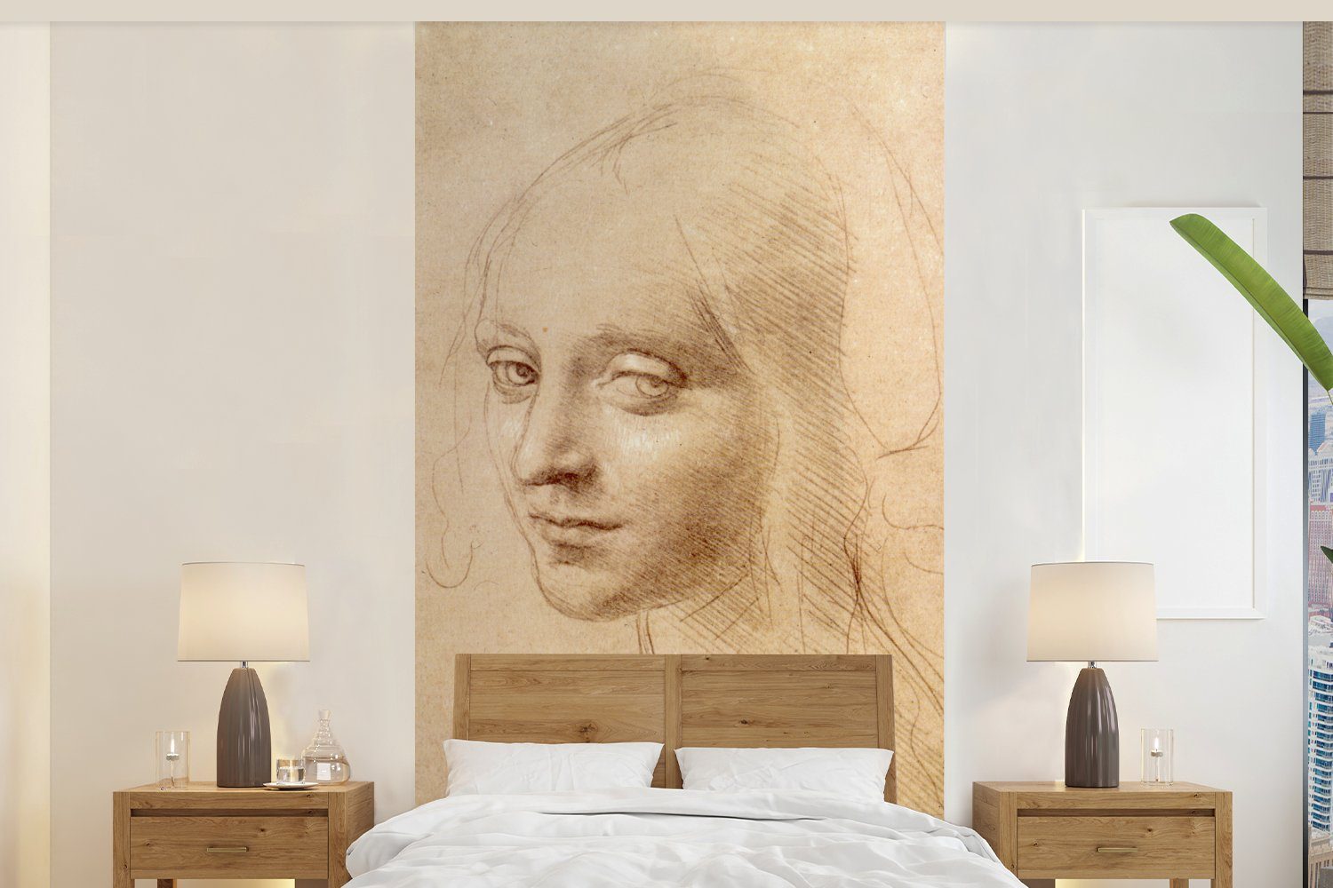 MuchoWow Fototapete Skizze - Leonardo da Vinci, Matt, bedruckt, (2 St), Vliestapete für Wohnzimmer Schlafzimmer Küche, Fototapete