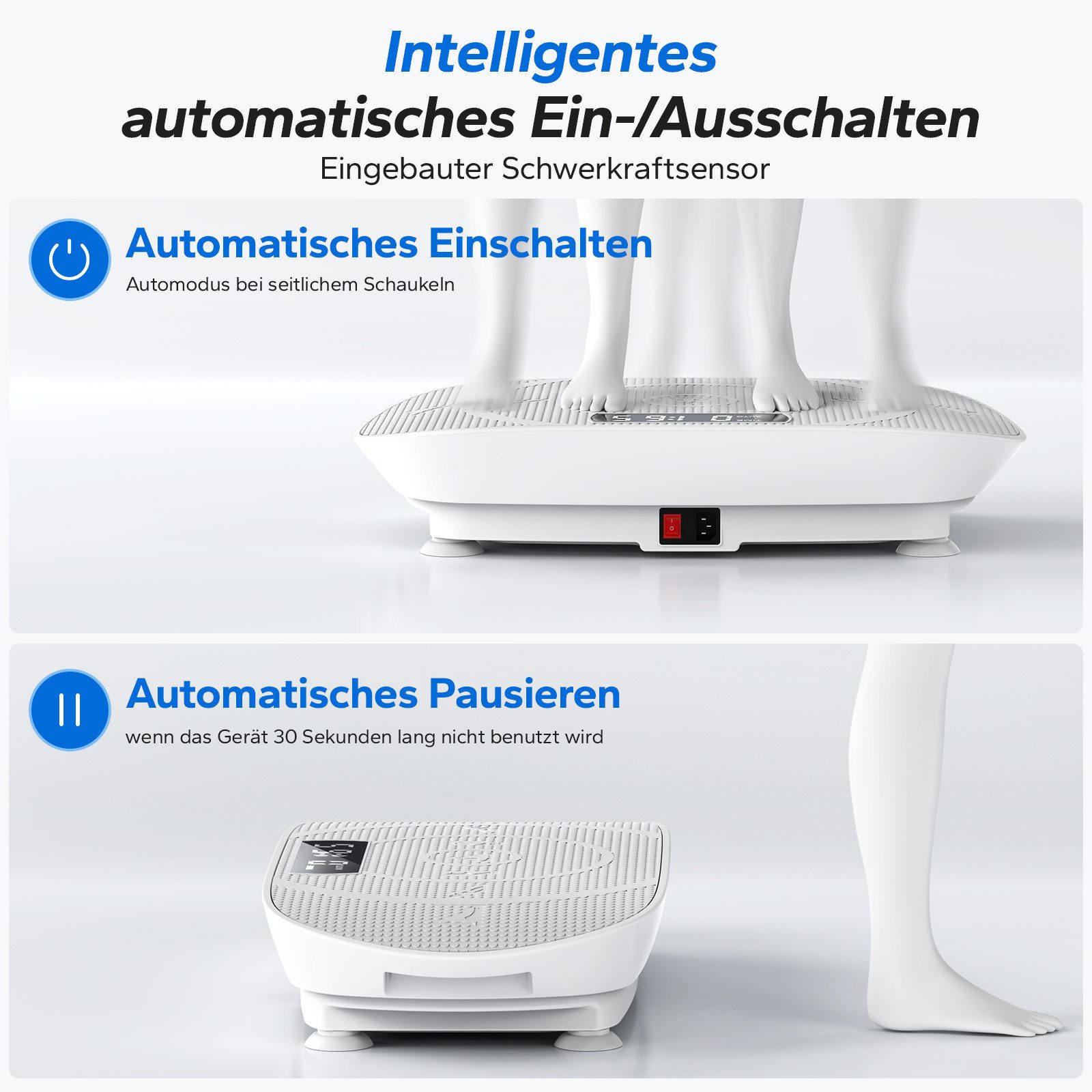 MERACH Vibrationsplatte mit Bluetooth, Widerstandsband, Ganzkörper Sportgerät, 10 Intensitätsstufen, LED-Display, für Gewichtsverlust, Formung, Training Bauch Beine Gesäß
