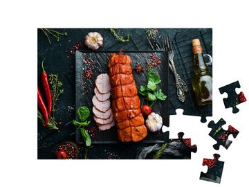puzzleYOU Puzzle Köstlich geräuchertes Stück Schweinefleisch, 48 Puzzleteile, puzzleYOU-Kollektionen Essen und Trinken