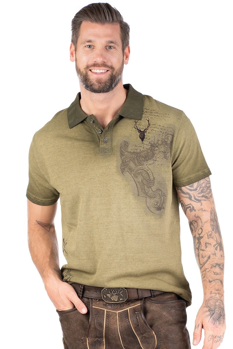 Hangowear Trachtenshirt Poloshirt Herren - FREDY - oliv