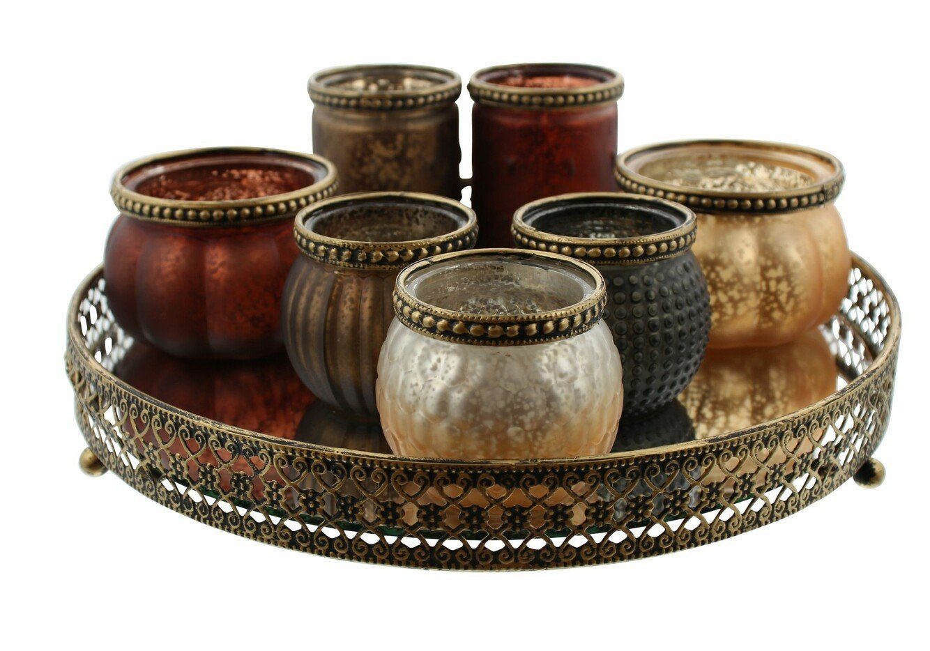 Home-trends24.de Teelichthalter mit Tablett Deko Set Ornament Tablett Windl günstig online kaufen