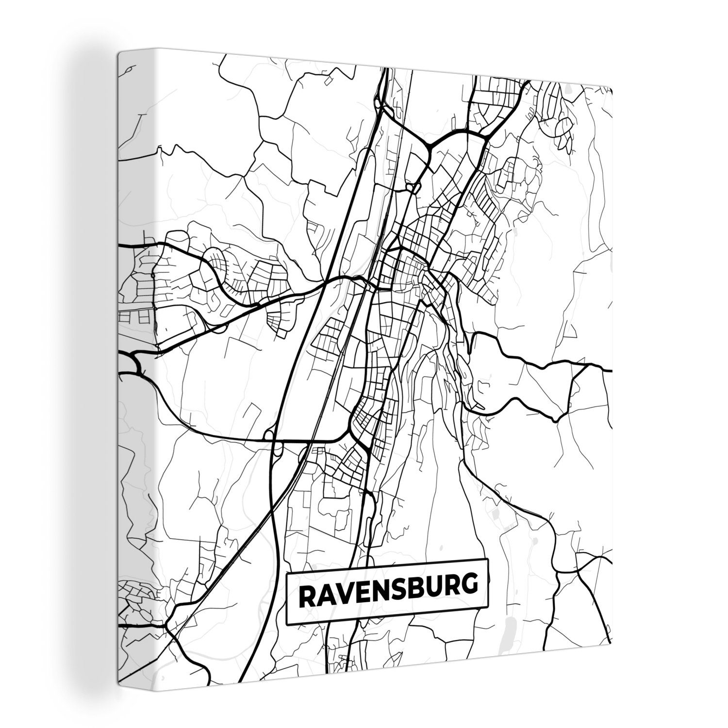 OneMillionCanvasses® Leinwandbild Ravensburg - Karte - Stadtplan, (1 St), Leinwand Bilder für Wohnzimmer Schlafzimmer