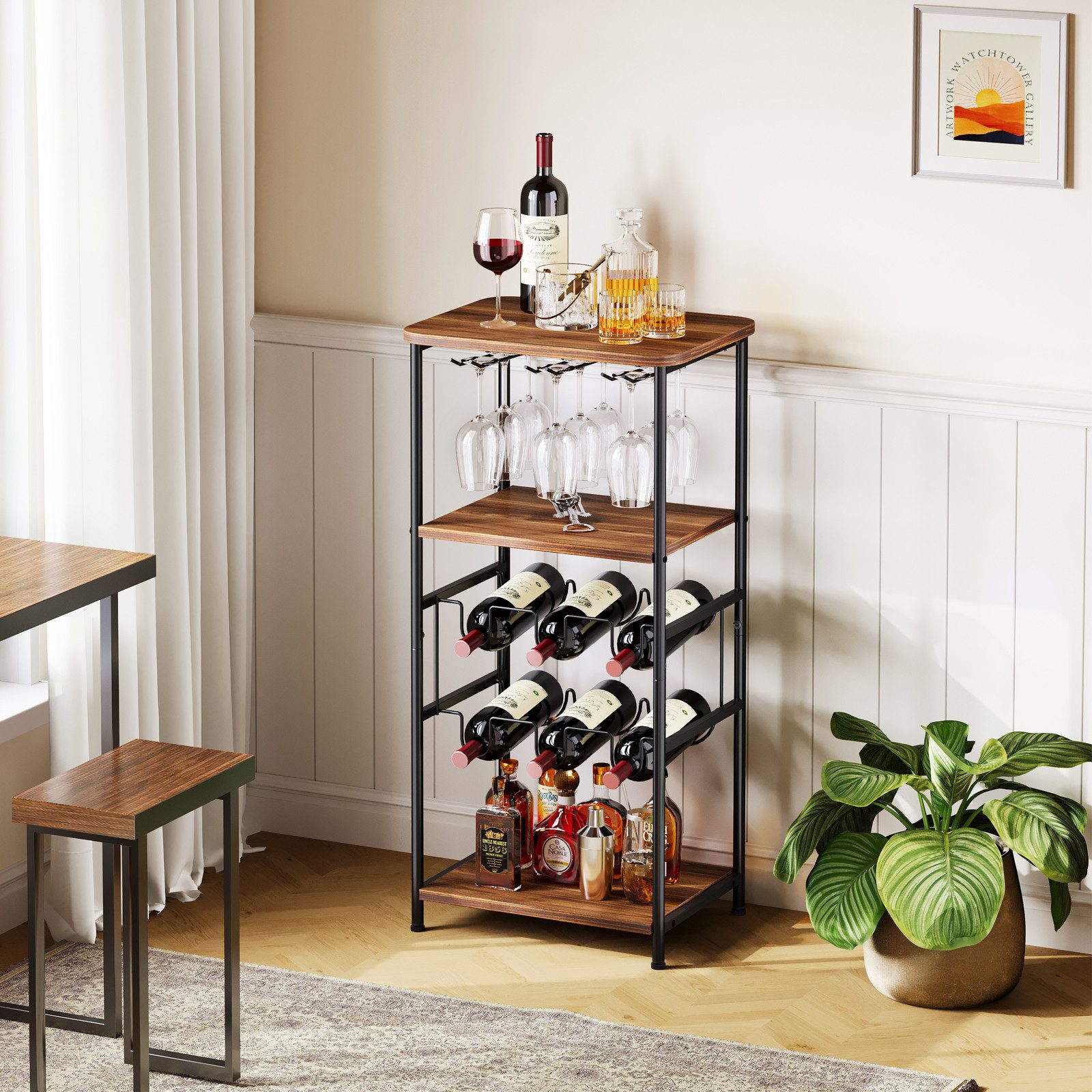 Dripex Weinregal 5 Etagen Freistehendes Weinregal mit Glashalter und Tischplatte