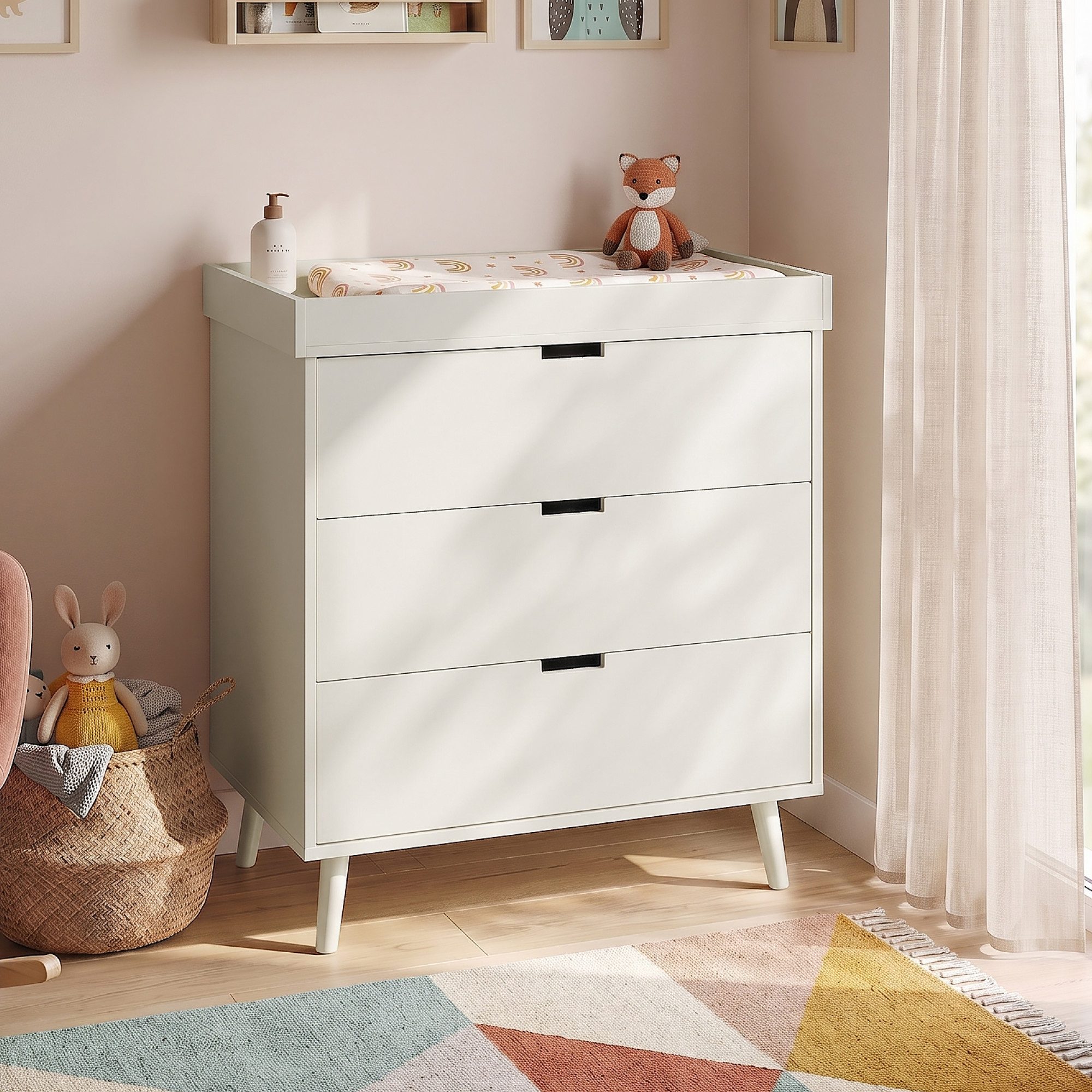en.casa Wickelkommode, »Sallinrar« mit abnehmbarer Wickelauflage 92x84x50 cm Beige
