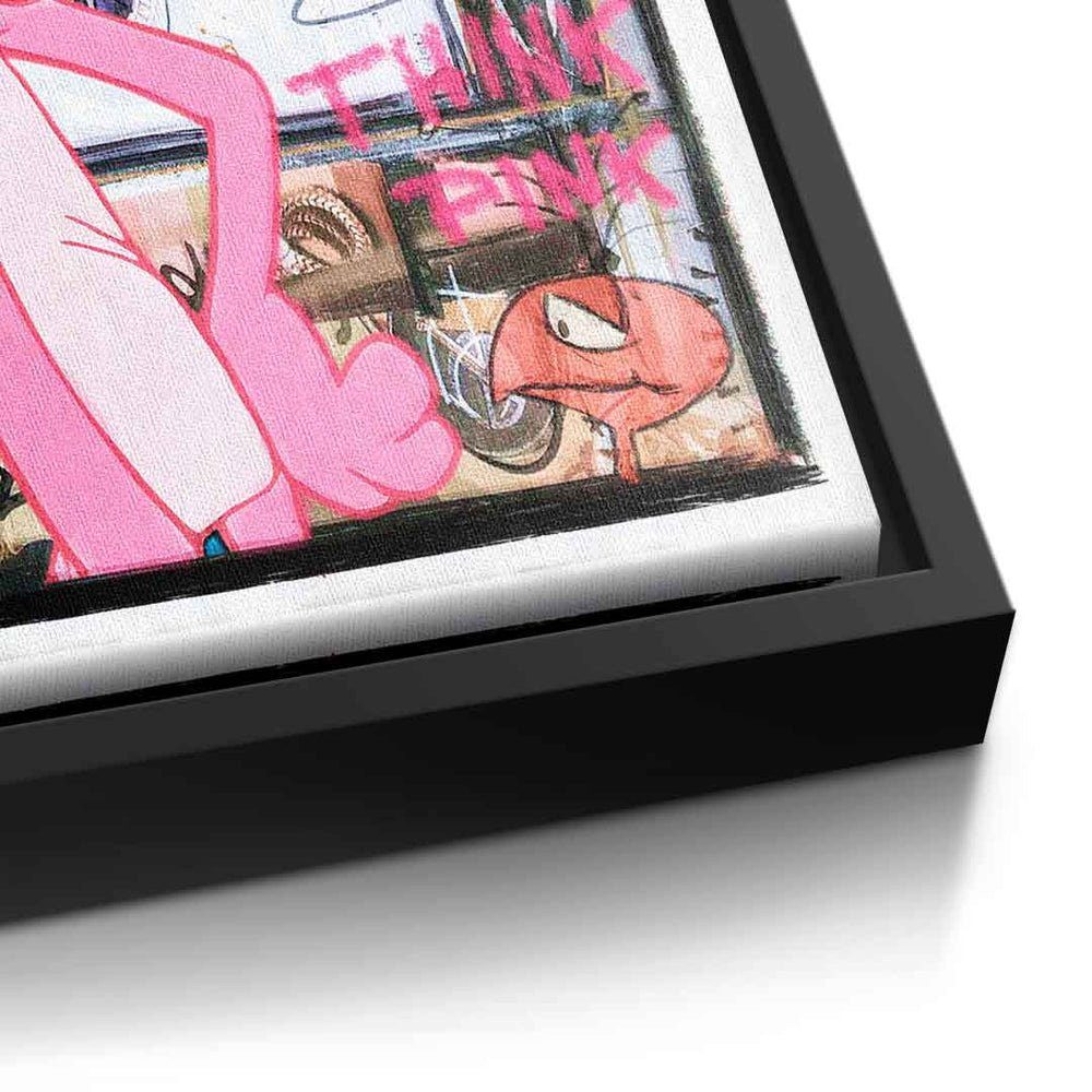 Leinwandbild, DOTCOMCANVAS® pink Der rosarote weißer mit Rahme Panther Leinwandbild premium Art comic Rahmen Pop