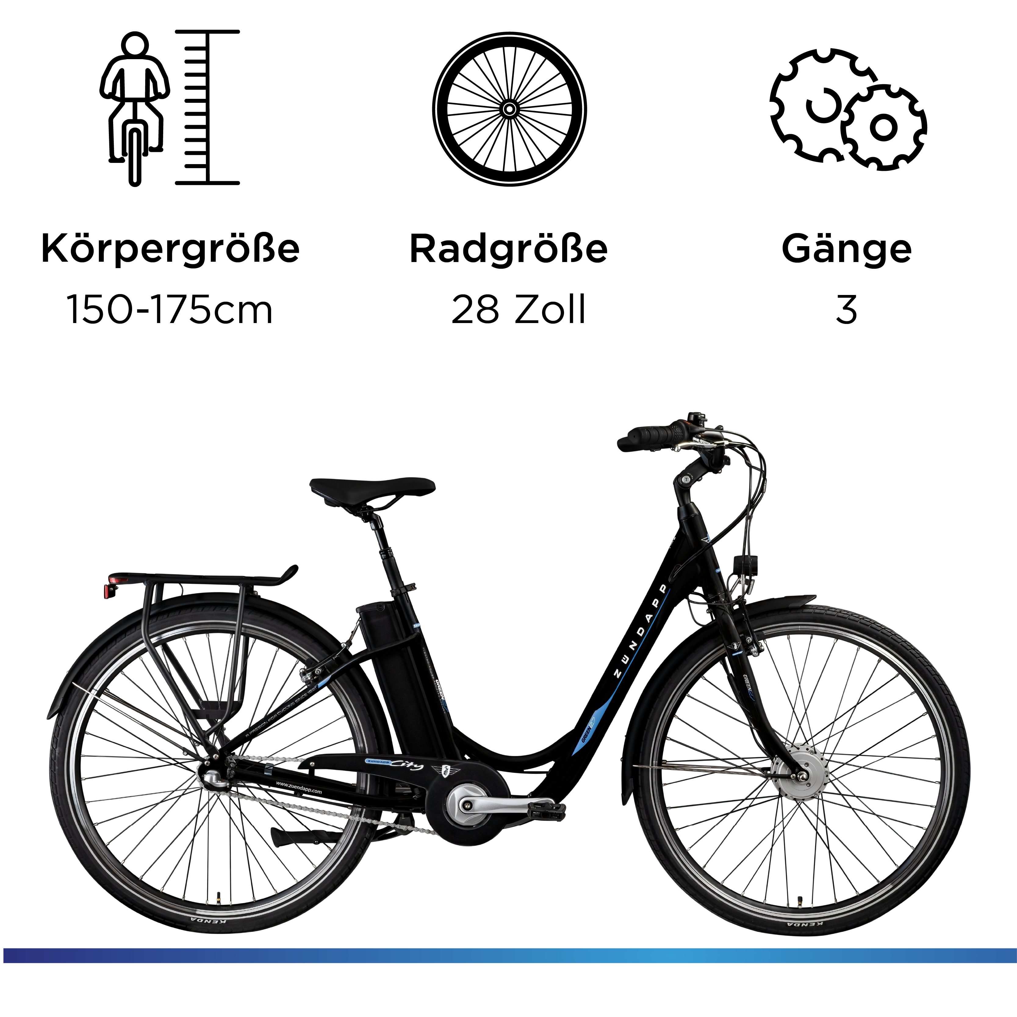 Zündapp E-Bike Cityrad Green 2.7, 3 Gang Shimano Nexus Schaltwerk, Nabenschaltung, Frontmotor, 531,6 Wh, Pedelec, Elektrofahrrad für Damen u. Herren