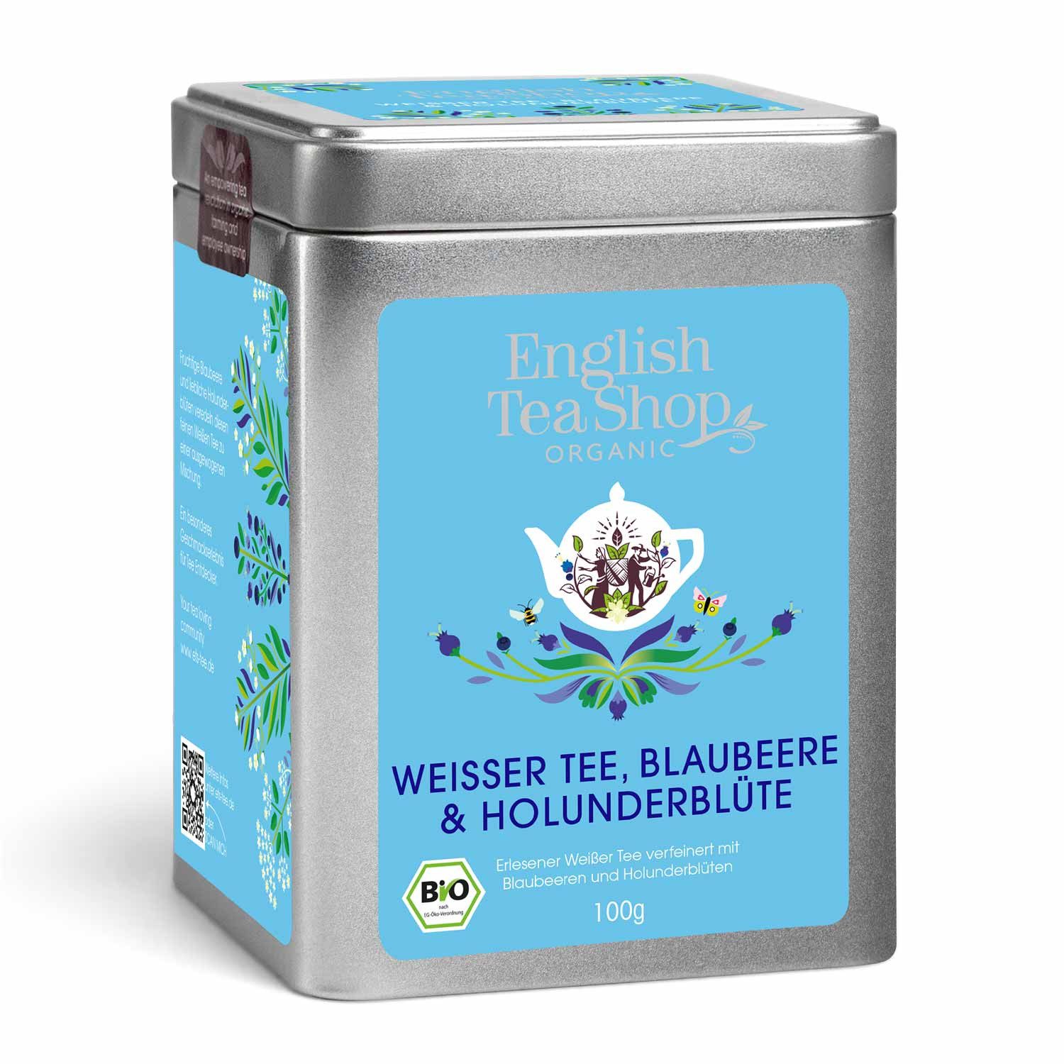 English Tea Shop Tee Weißer Tee, Blaubeere & Holunderblüte, BIO, Loser Tee, 100g Dose