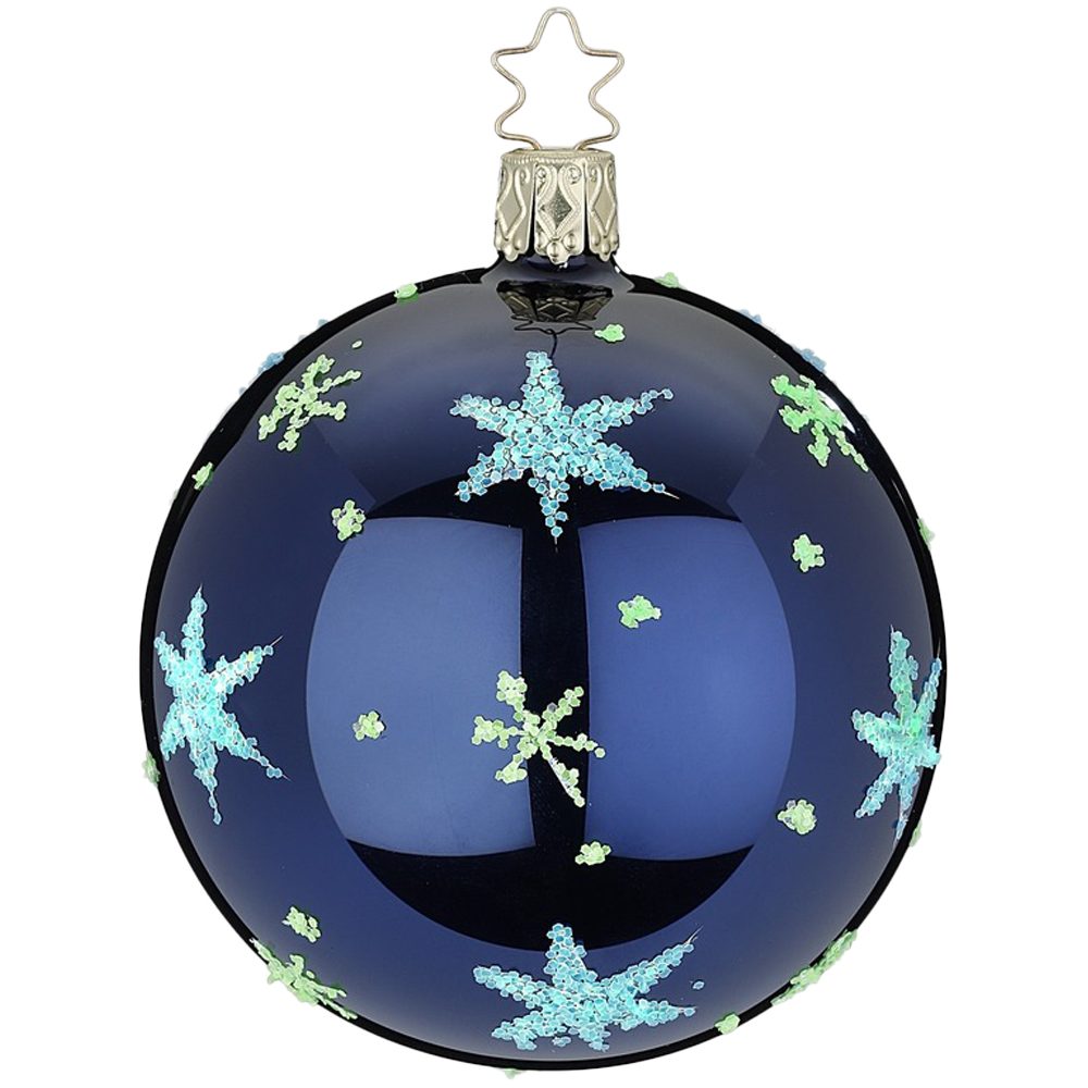 INGE-GLAS® Weihnachtsbaumkugel Anderswelt Sternenhimmel, mitternacht glanz Ø8cm (1 St), mundgeblasen, handbemalt, leuchtet im Dunkeln