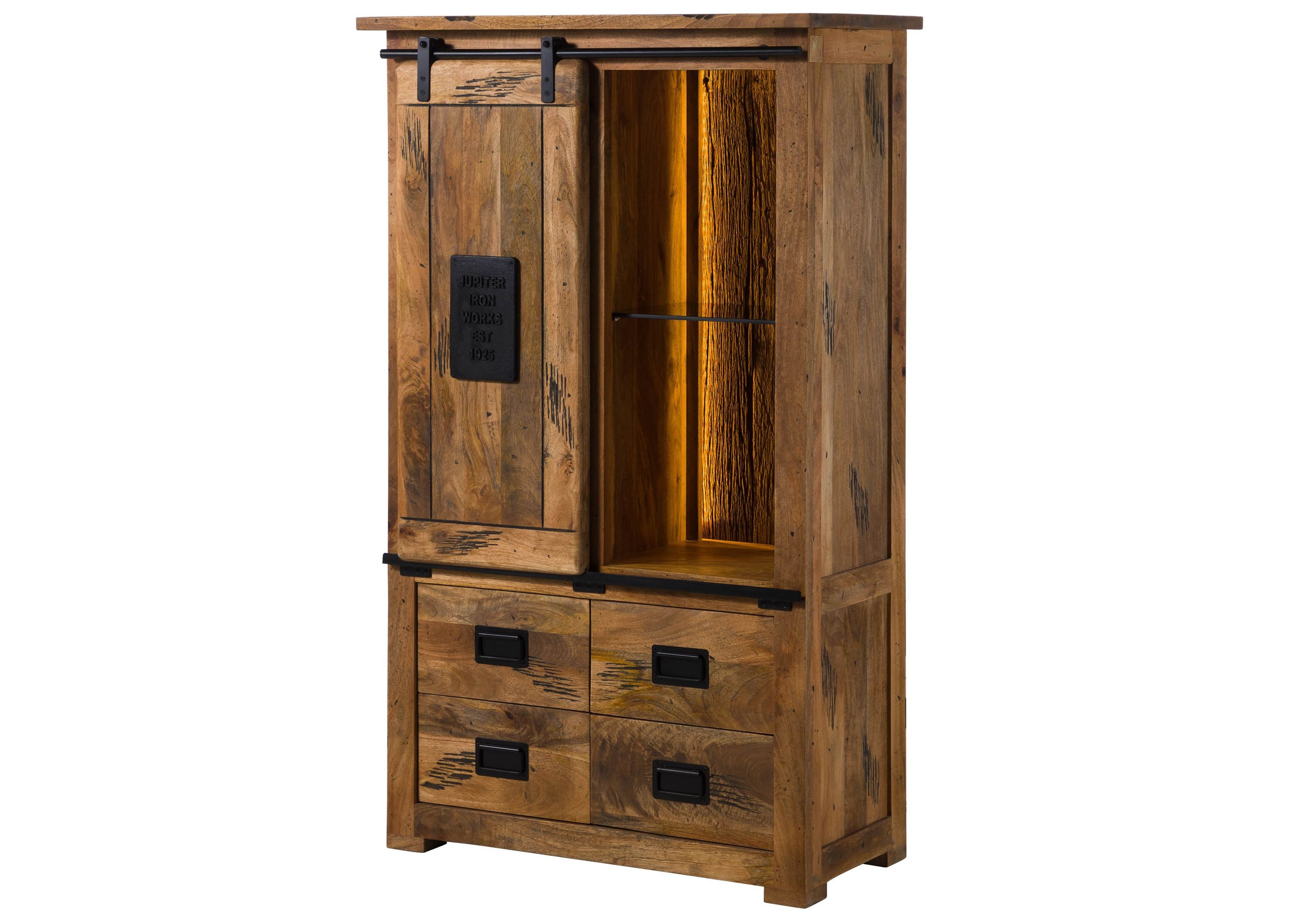Massivmoebel24 Dreh-/Schwebetürenschrank RAILWAY LUX (Mango / Altholz 90x45x150 natur lackiert RAILWAY LUX #115) Mango / Altholz 90x45x150 natur lackiert RAILWAY LUX #115