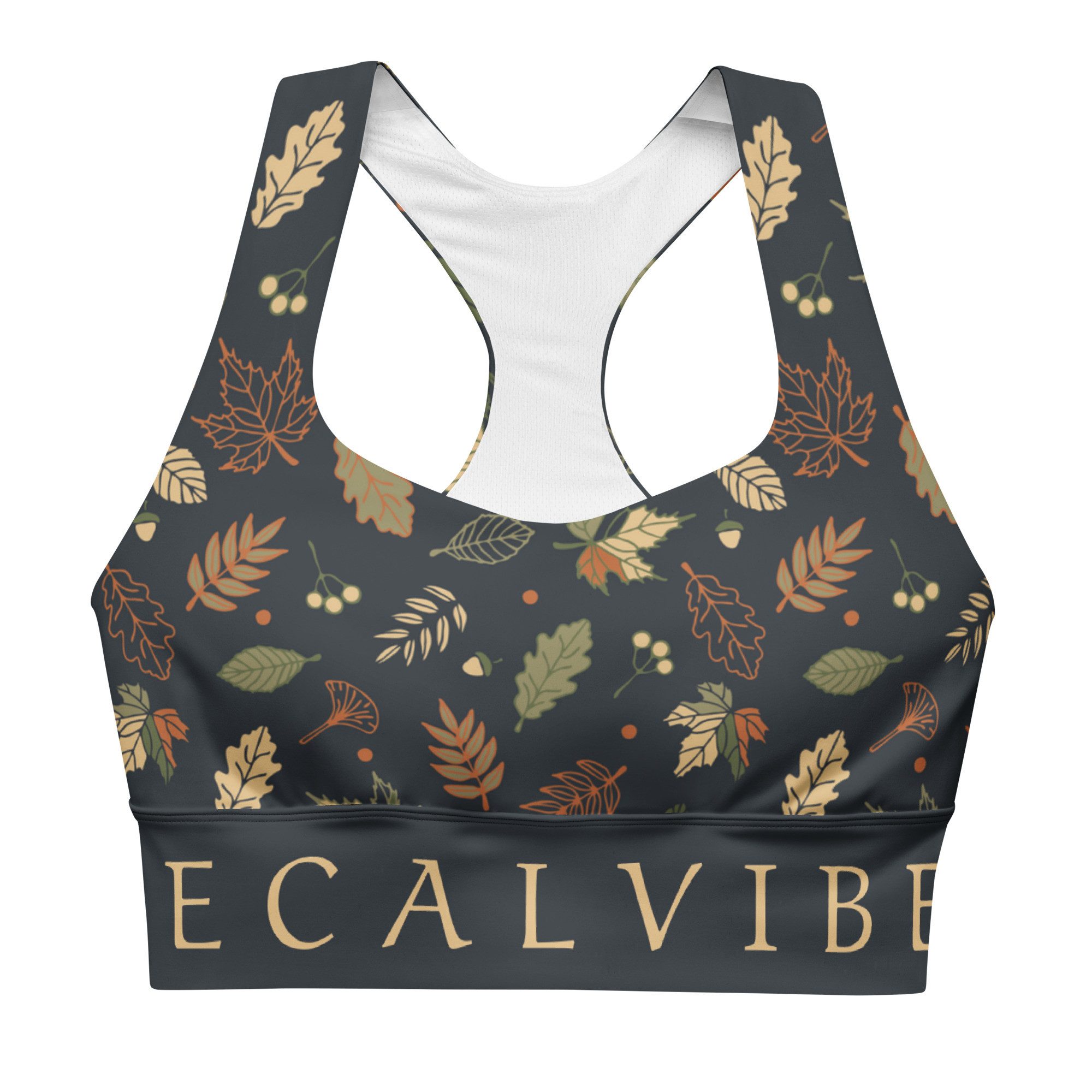 DECALVIBES Sport-BH Longline Sports Bra Autumn Leaves Longline Design, starker Halt, herausnehmbare Pads, atmungsaktiv