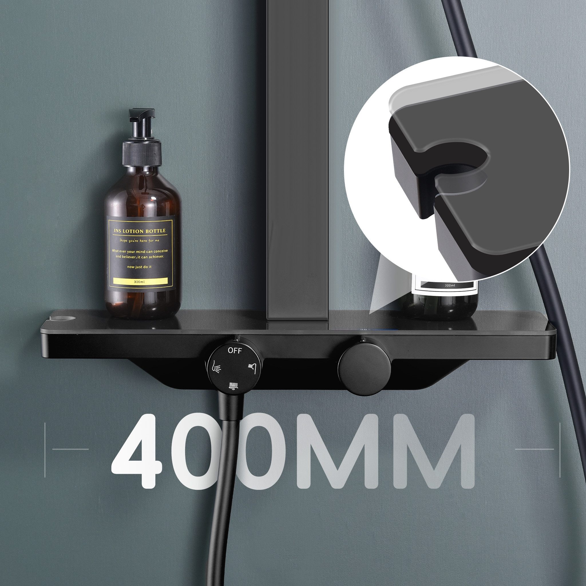 HOMELODY Duschsystem mit Thermostat und Glasablage in Schwarz Matt,Brausega günstig online kaufen