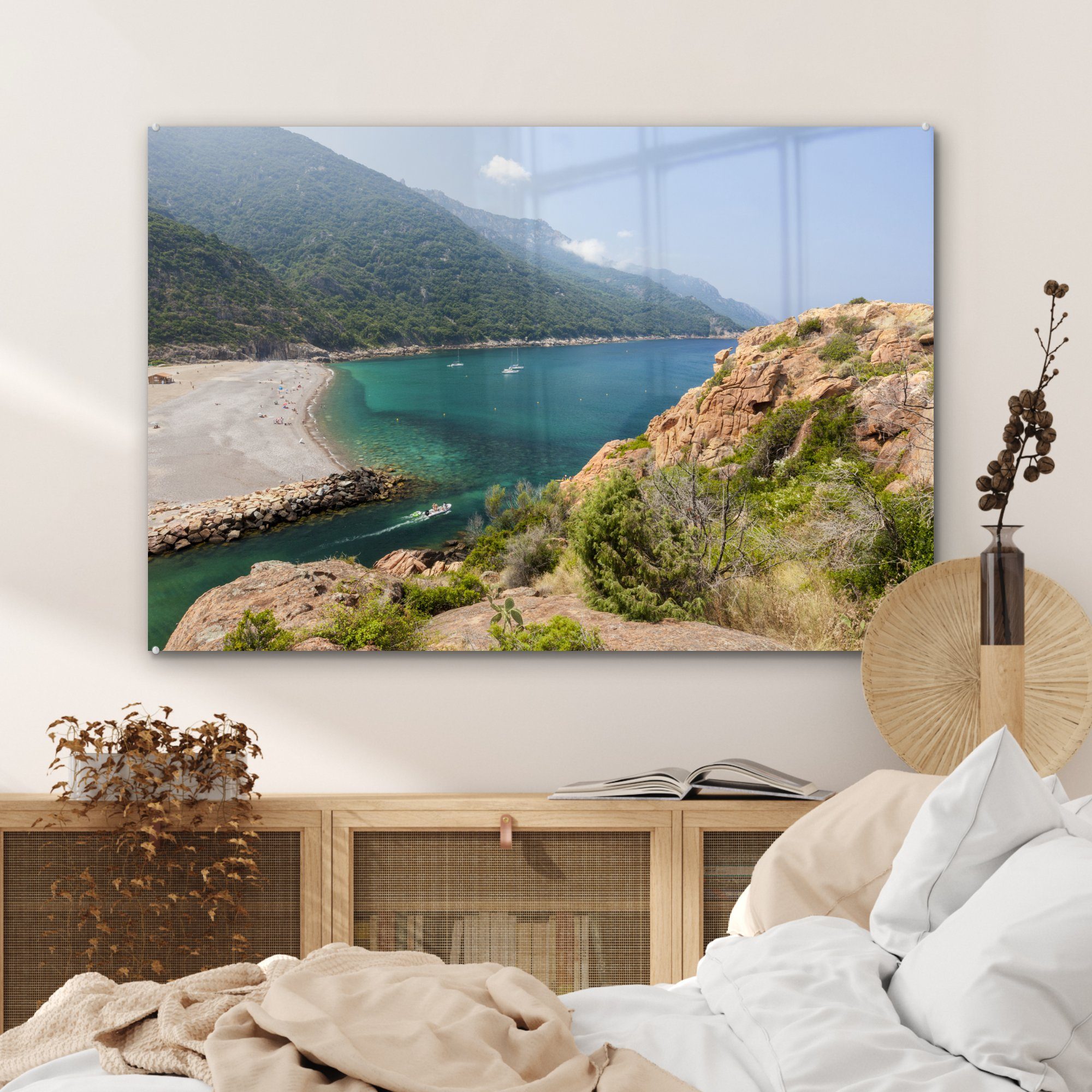 Meer Schlafzimmer MuchoWow Europa, Wohnzimmer am in Acrylglasbild (1 & Hügel Acrylglasbilder Korsika auf St),