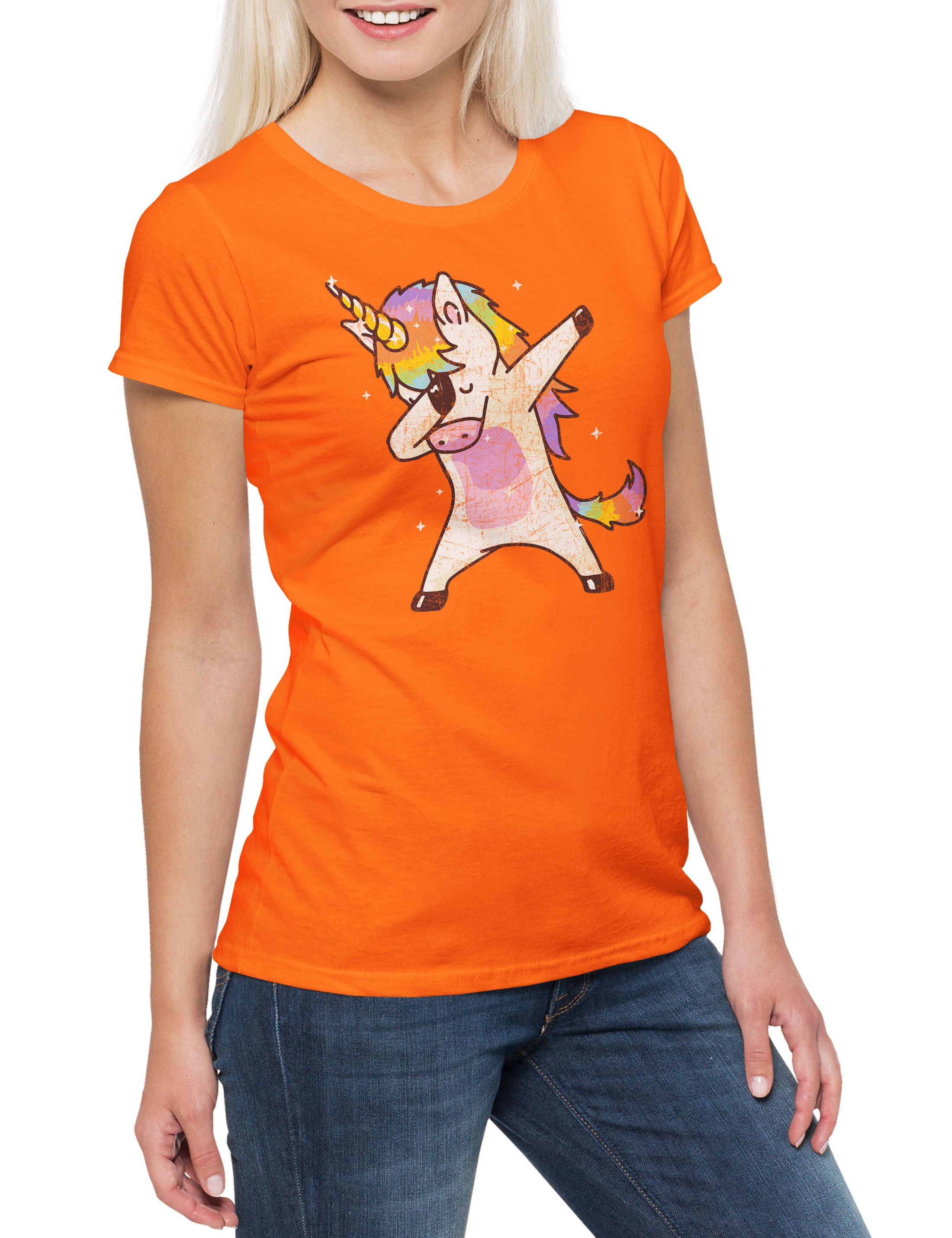 Urban Backwoods Print-Shirt Unicorn Dab I Damen T-Shirt Einhorn Regenbogen Rainbow Thug Dance DJ (1-tlg) MC Disco Club Clubbing