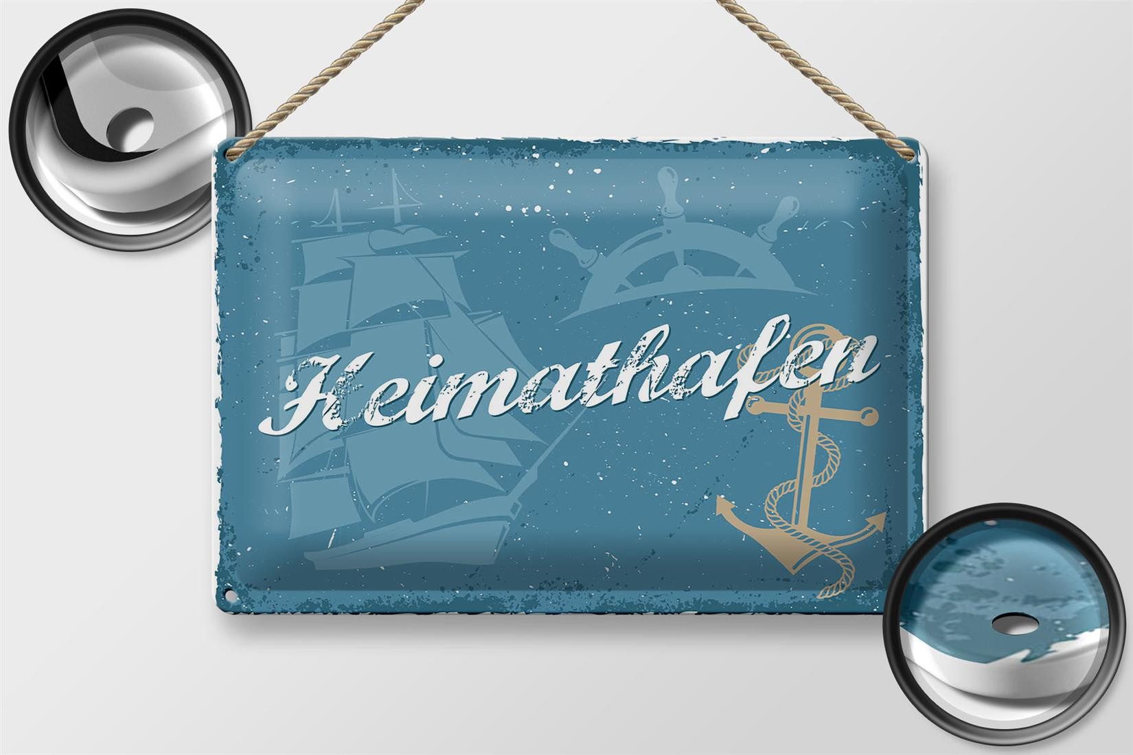 Femer GmbH Metallschild Spruch 30x20cm Heimathafen Wanddeko, (1 St), gewölbte Oberfläche, abgerundete Ecken, umgeschlagene Kanten