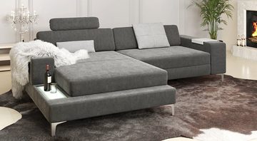 BULLHOFF Ecksofa Designsofa Ecksofa »MÜNCHEN IV« Eckcouch L-Form Sofa LED Couch Wohnlandschaft grau XXL Ottomane