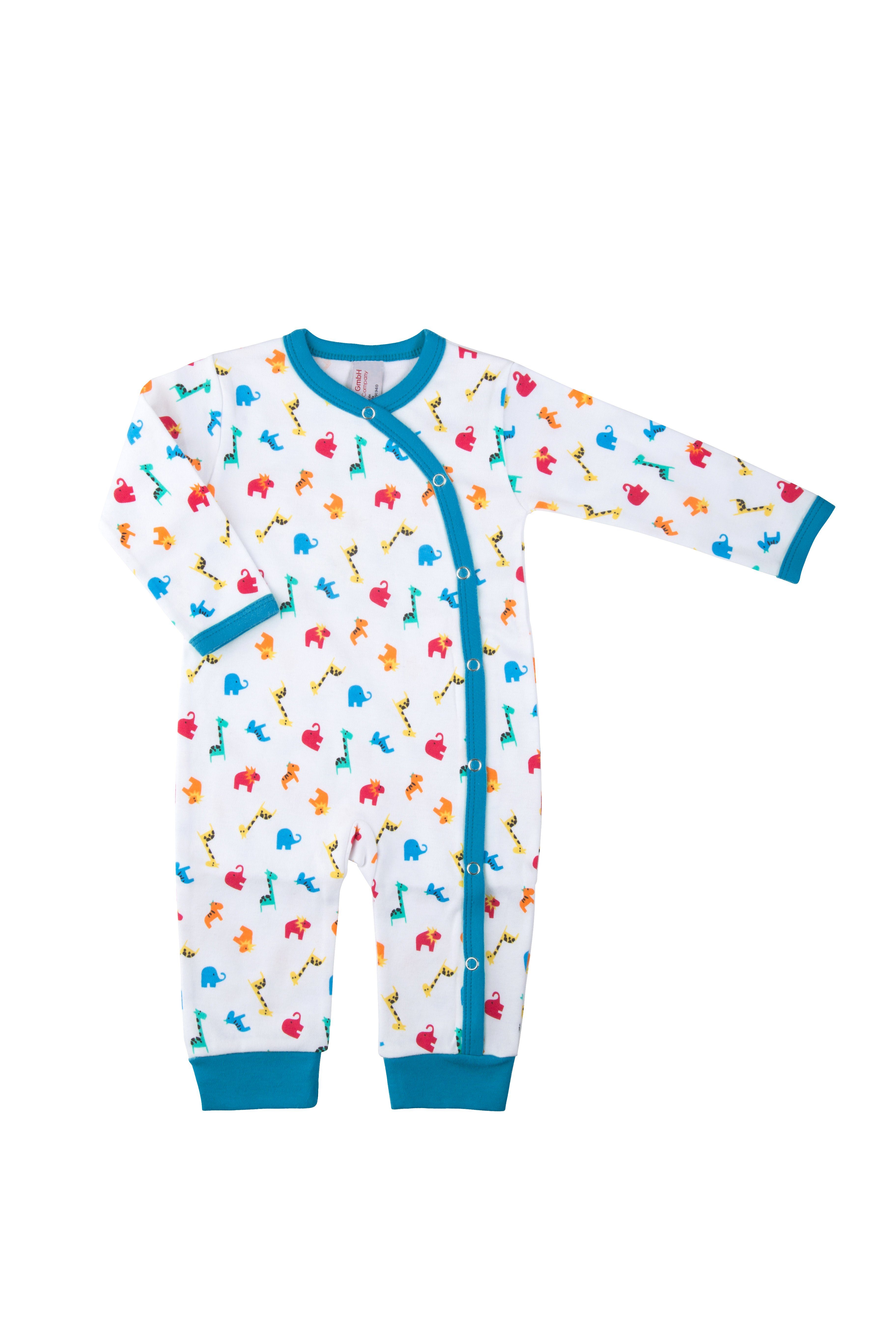 Clinotest Schlafoverall Baby Schlafanzug aus Jersey, Zootiere, Druckknöpfe Blau