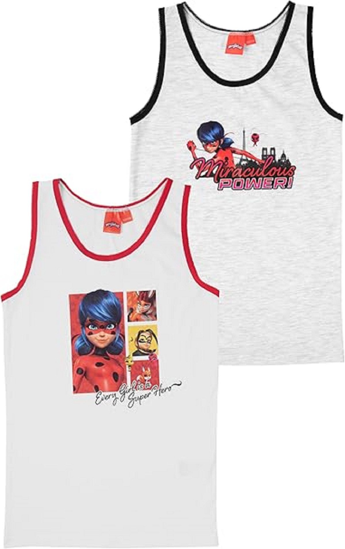 Miraculous - Ladybug Unterhemd Unterhemd für Mädchen Tank Top Unterwäsche Weiß/Grau (2er Pack)