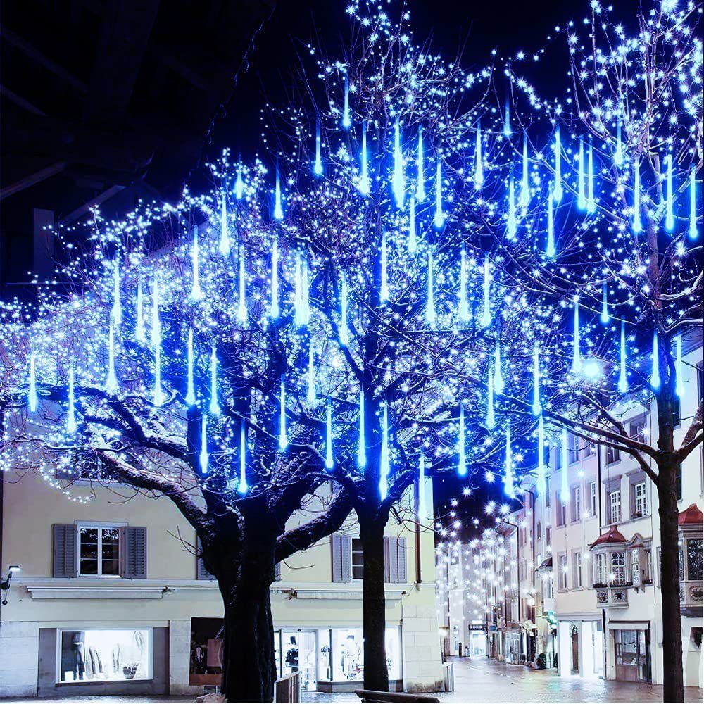 XERSEK Lichtervorhang 50cm Weihnacht Lichterregen LED Dekoleuchte Eiszapfen Schneefall Außen, 288-flammig, 8-48 Röhrchen Lichterkettenvorhang Lichterkette