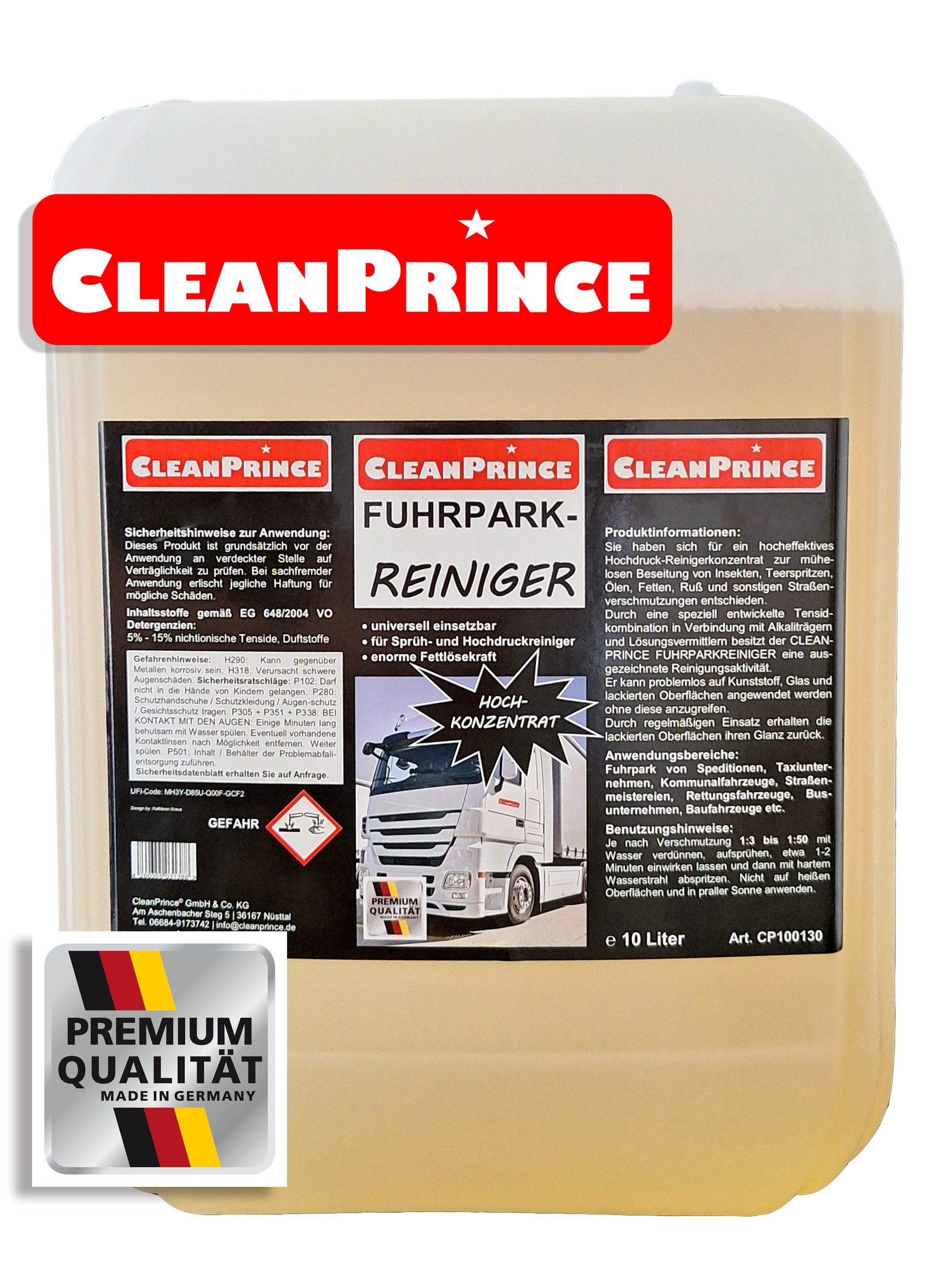 CleanPrince Fuhrparkreiniger Konzentrat 10 Liter Autoshampoo (Hochdruckreinigerkonzentrat)