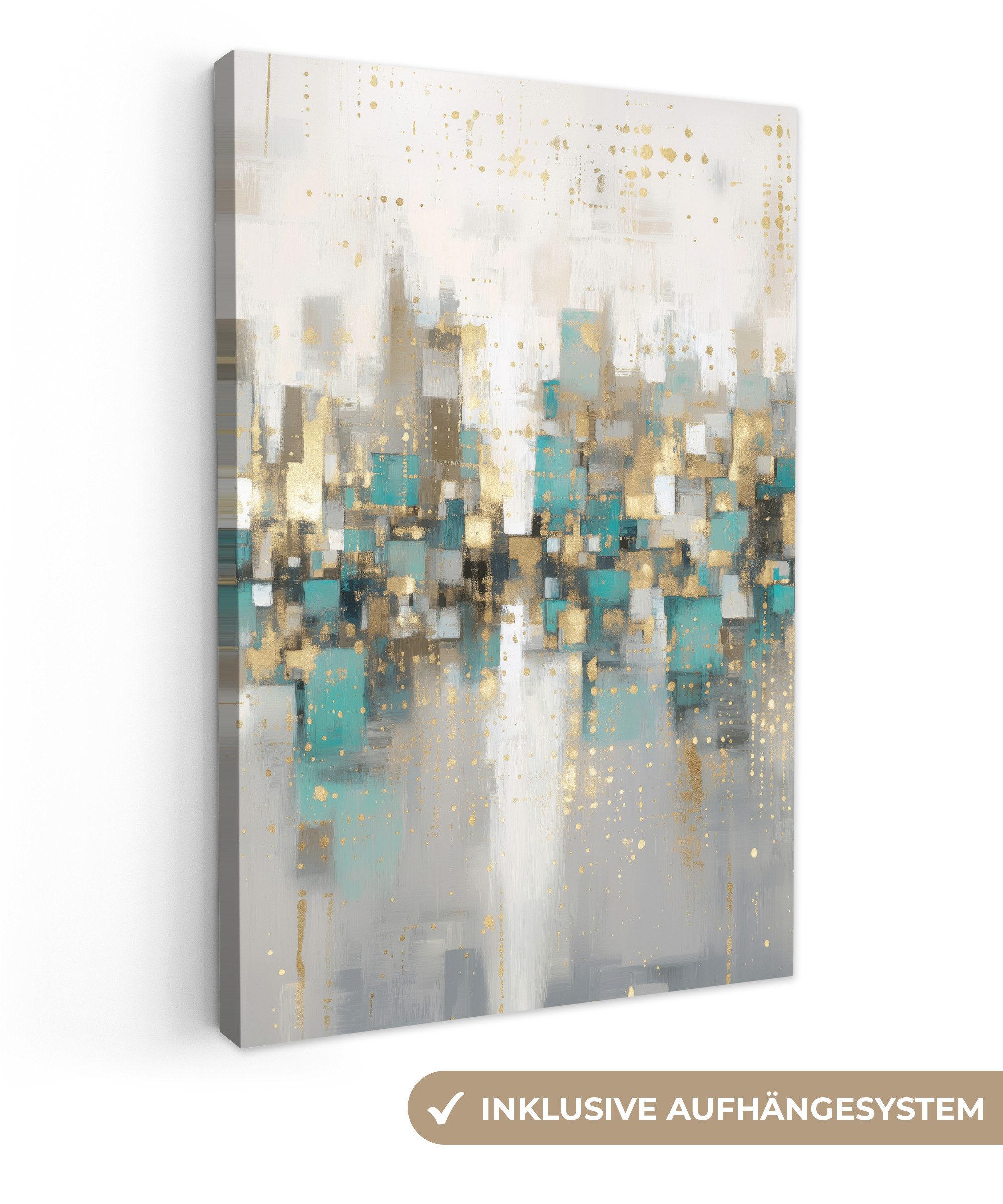 OneMillionCanvasses® Leinwandbild Abstrakt - Blöcke - Gold - Skyline, Fotodruck (1 St), Leinwand Canvas Wandbild, Wanddekoration 20x30 cm