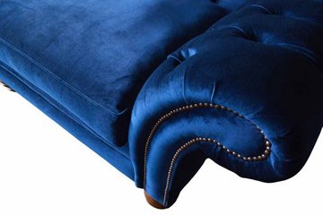 JVmoebel Chesterfield-Sofa 3-SITZER PLÜSCH DUNKELBLAU SAMT CHESTERFIELD HANDGEFERTIGTES SOFA