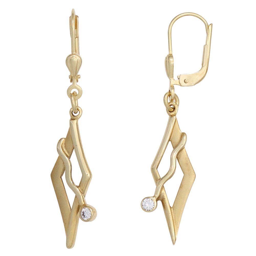 Schmuck Krone Paar Ohrhänger Ohrringe Ohrhänger mit Zirkonia weiß 375 Gold Gelbgold Rhombus-Form Damen, Gold 375