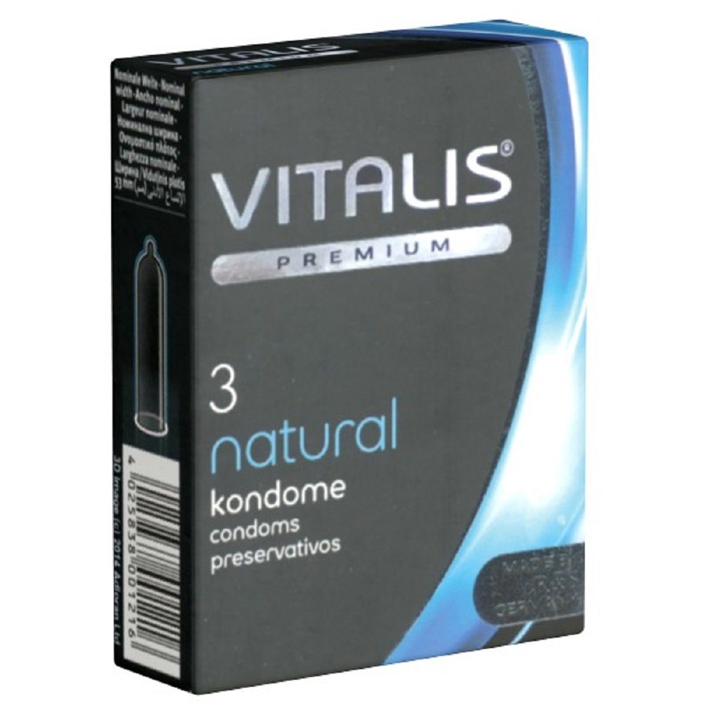 VITALIS Kondome PREMIUM Natural (Kondome für Safer Sex) kleine Packung mit, 3 St., normale Kondome mit Gleitbeschichtung, zuverlässig, sicher und angenehm im Gebrauch
