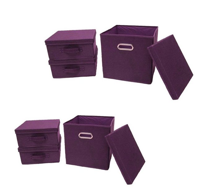 ARTRA Dekokorb (6 St), Ordnungsboxen Violett 2x 3er SET Aufbewahrungsbox Brombeere Stoff Aufbewahrungskorb mit Deckel Faltbar Spielzeugkiste Einschubkorb Regalbox Stoffbox violett, 28,5×28,5×13,5h 1 Karton:30,5×30,5×30,5h