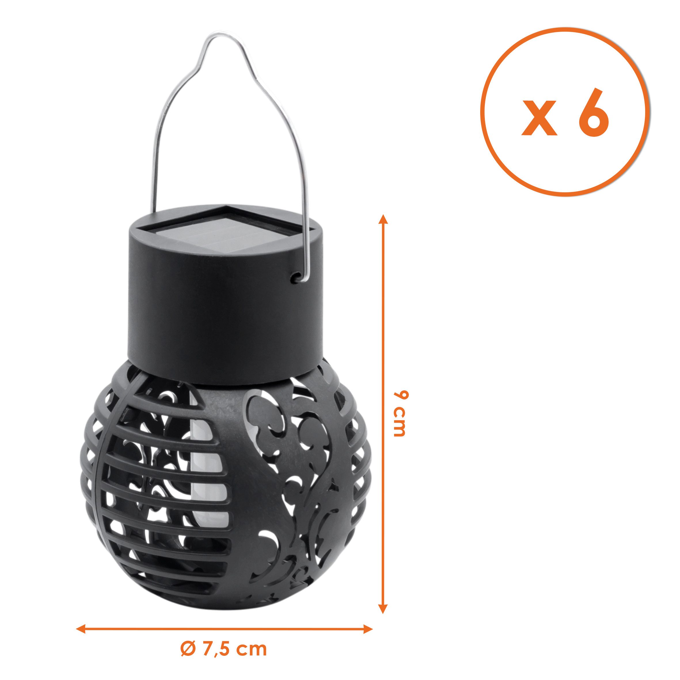 Spetebo LED Laterne LED Solar Laterne klein - 6er Set, mit Flammeneffekt, LED fest integriert, orange (Feuerfarben), Dämmerungssensor