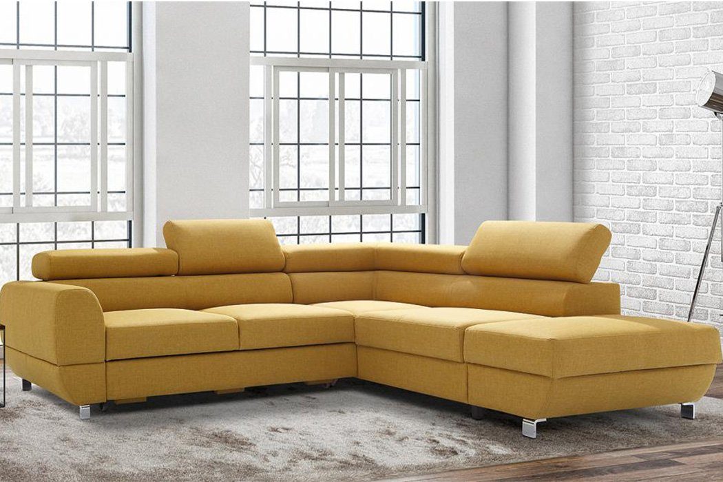 Textil Stoff Sofa Design L-Form Polster Modern JVmoebel Ecksofa Couch Gelb Ecksofa,