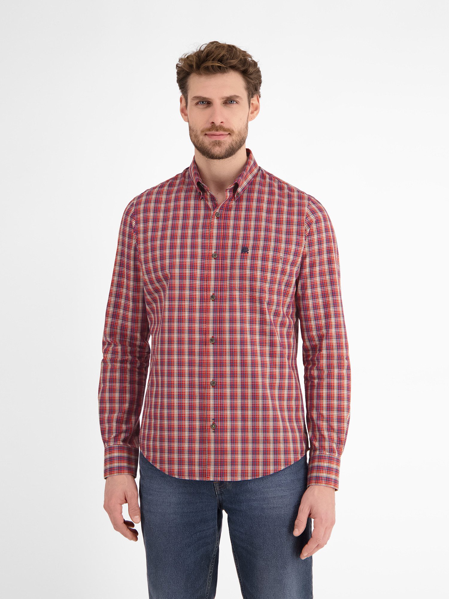 Karohemd LERROS Kariertes Herrenhemd mit Button-down-Kragen