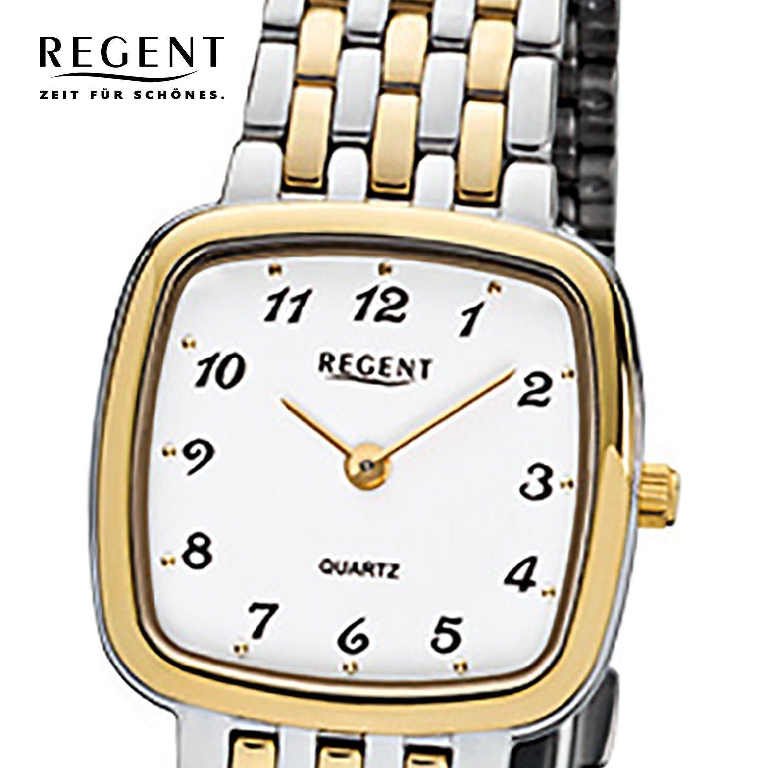 Damen-Armbanduhr Quarzuhr klein Edelstahl, ionenplattiert Analog, Regent Regent silber gold eckig, (ca. Armbanduhr Damen 25x25mm),