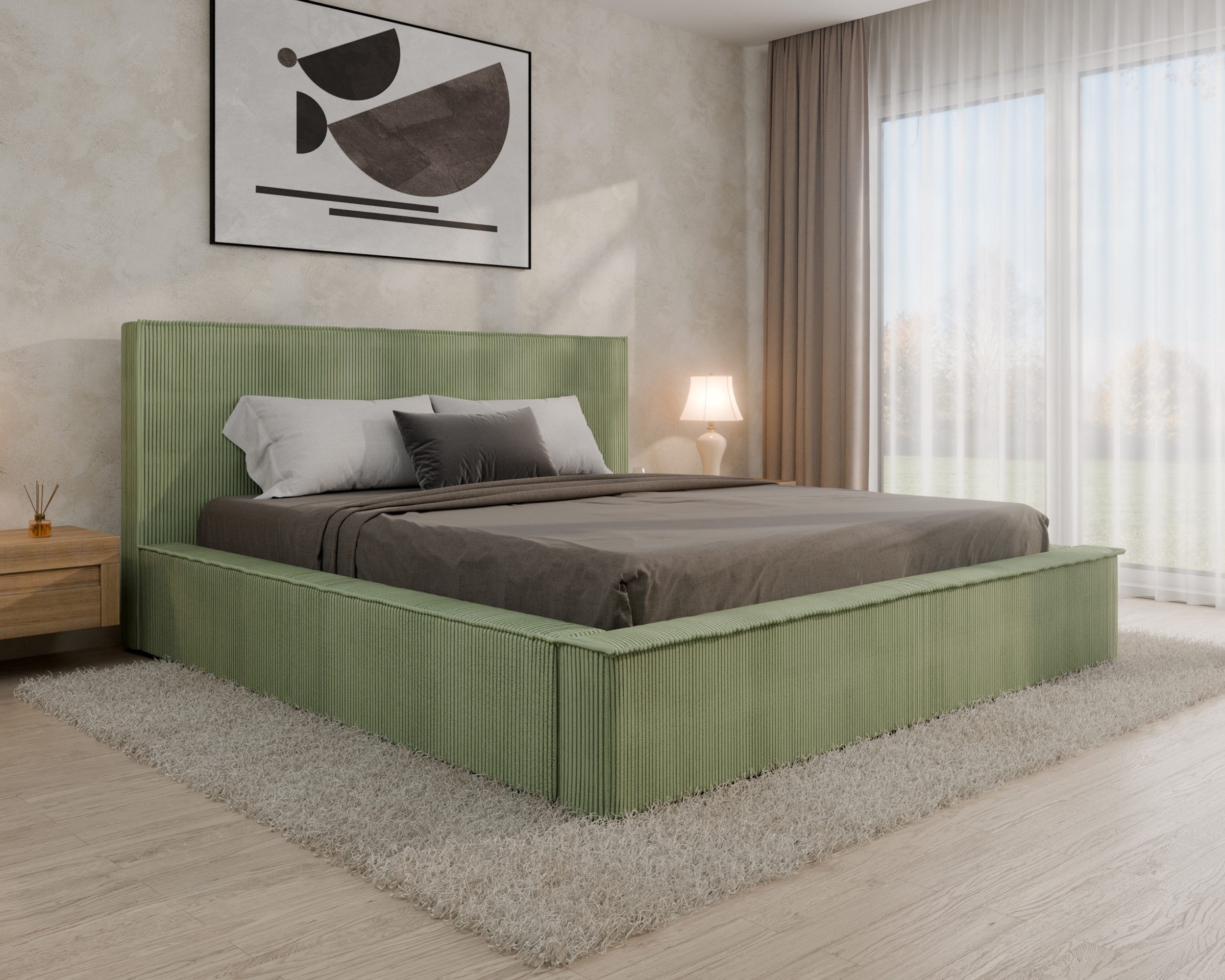 Homesy Polsterbett Polsterbett SANA – modernes Bett mit Bettkasten, optional mit Matratze