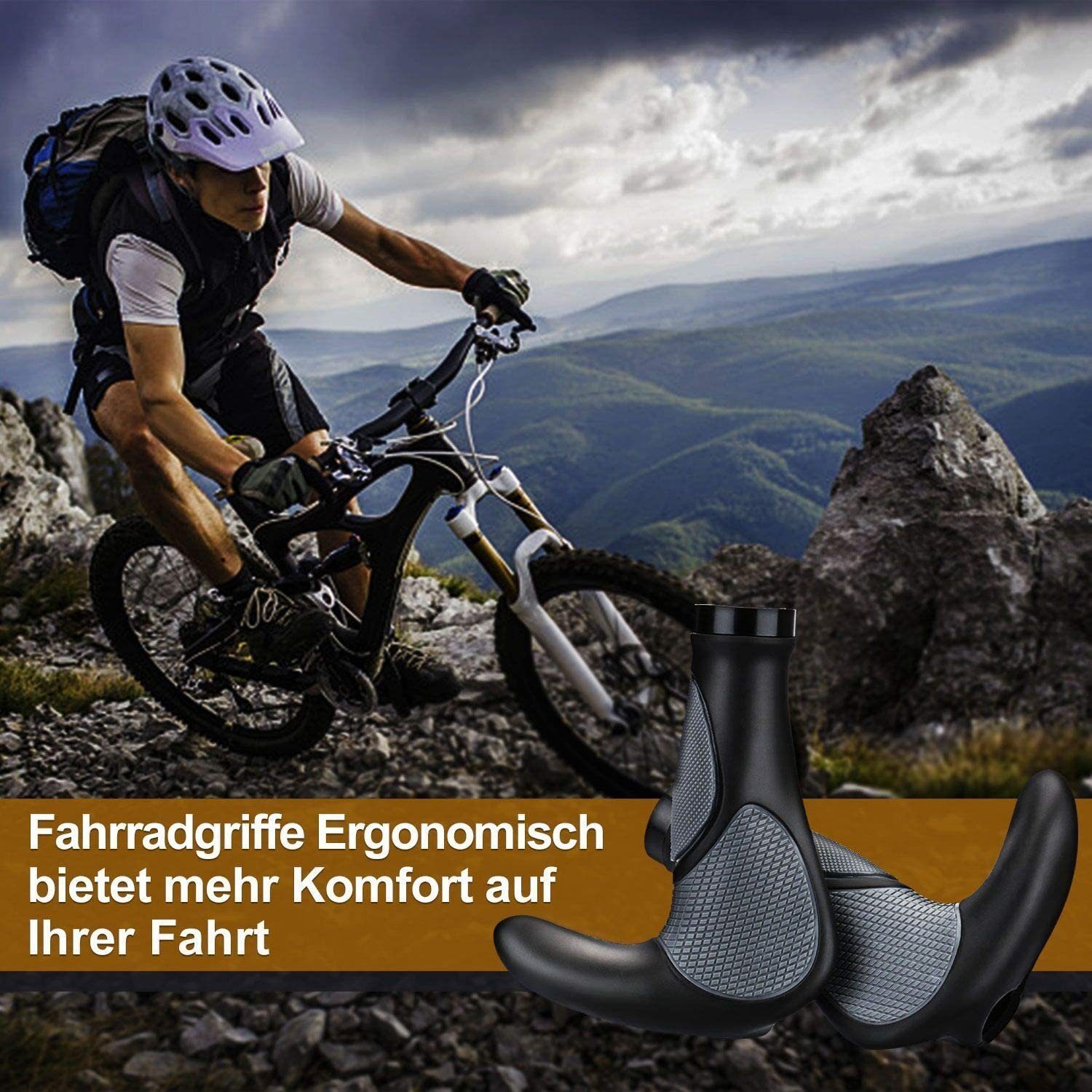 Refined Living Fahrradlenkergriff Fahrradgriffe ergonomisch Fahrrad Lenker Griffe mit Bar Ends,1 Paar (rutschfest & einfach zu montieren, für MTB & BMX, 1-St., Zwei Seiten Lock-On Design aus rutschfestem Gummi), Geeignet für Fahrräder,Mountainbikes,Scooter mit 22 mm Durchmesser.