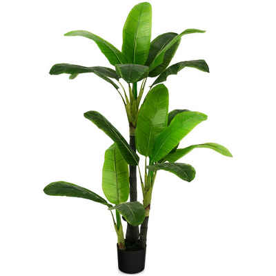 Kunstpflanze, COSTWAY, Höhe 150 cm, Tropische Palme mit Topf & 18 Blättern