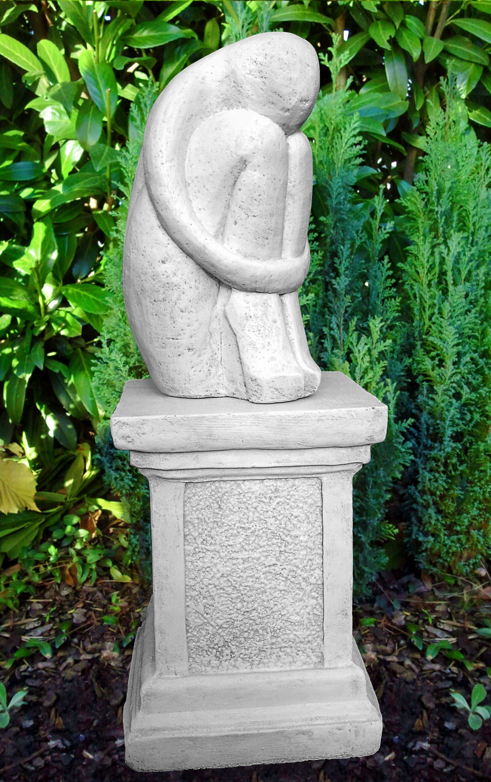 Tiefes Kunsthandwerk Gartenfigur Säule Germany und moderne Single - Haus Steinfigur Made für in frostsicher, Garten, Dekofigur winterfest, weiß mit
