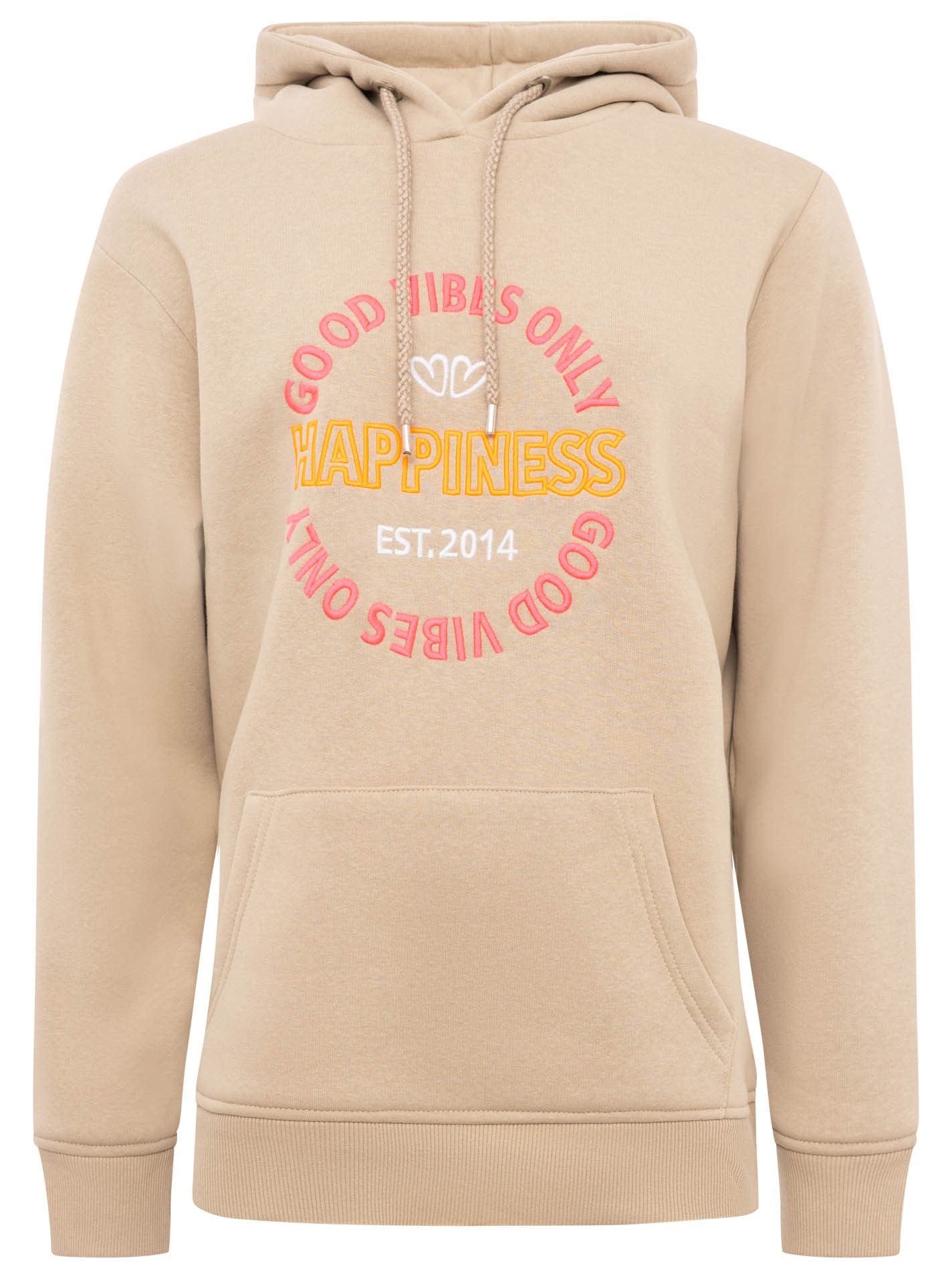 Zwillingsherz Hoodie "Good Vibes" gestickter Schriftzug, Kapuze, Langarm, Kängurutasche, Kordelzug