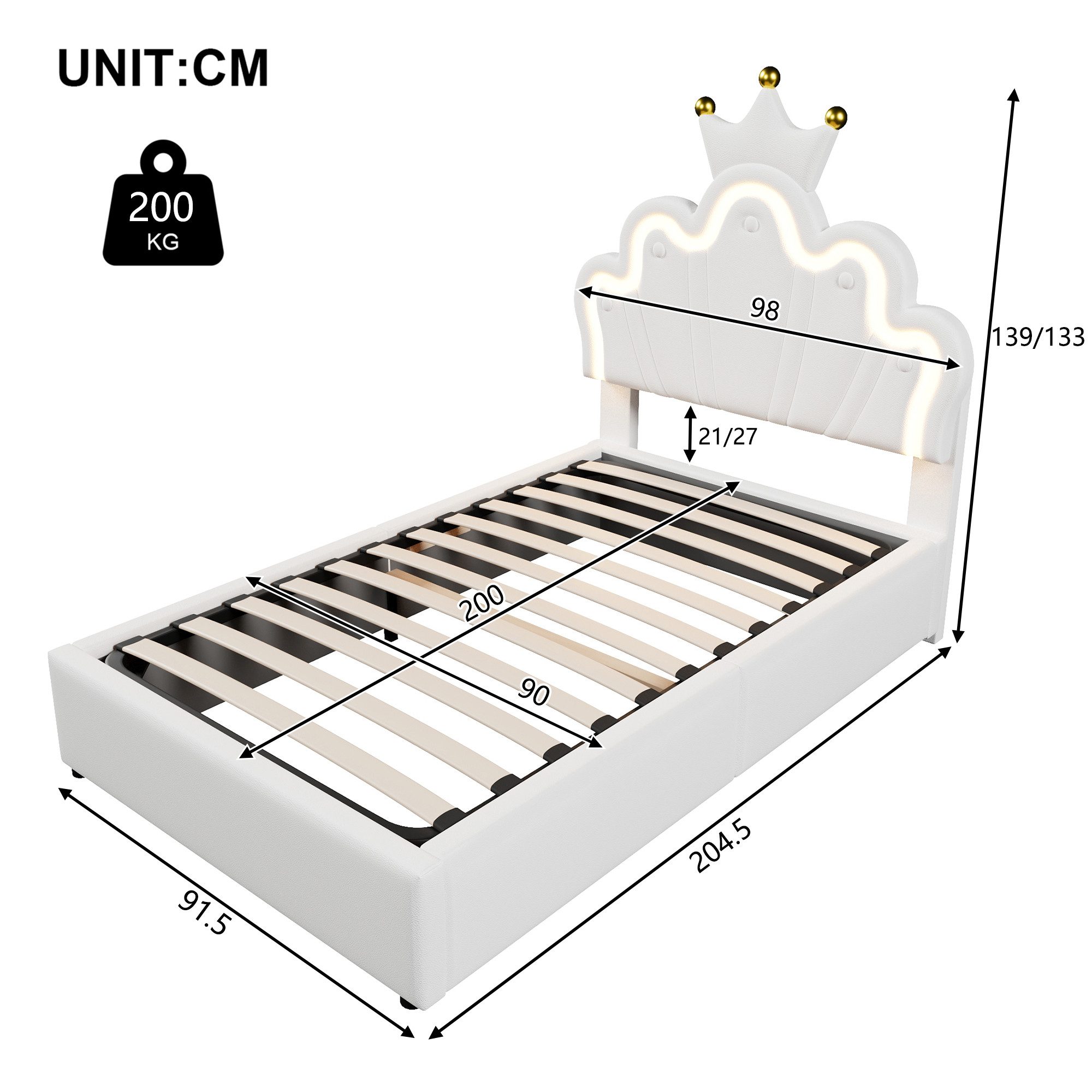 Ulife Polsterbett Kinderbett mit LED-Beleuchtung, hydraulischem günstig online kaufen