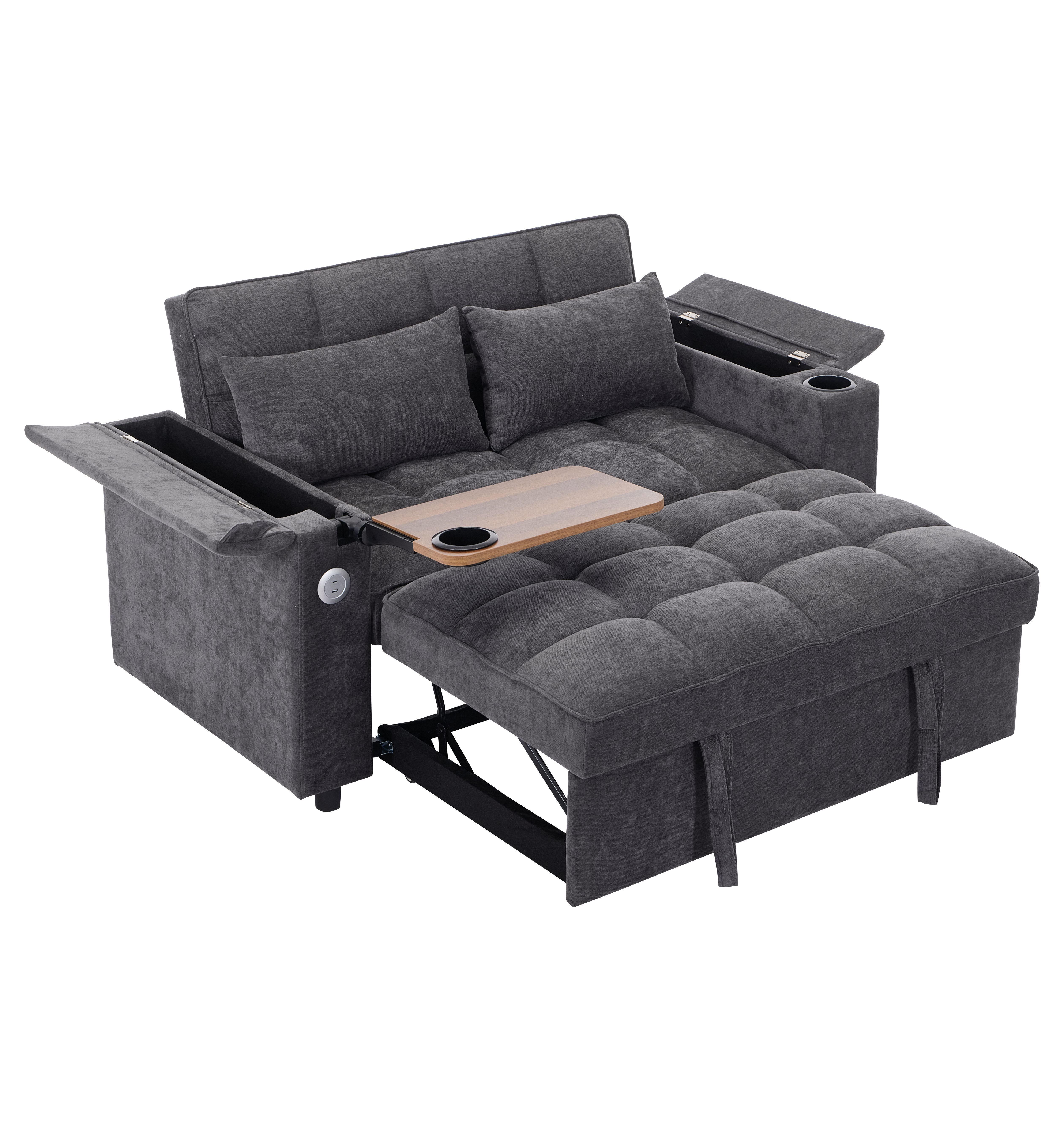 Merax Schlafsofa 3-in-1 Loungesofa faltbar Sofa mit USB & verstecktem Tisch günstig online kaufen