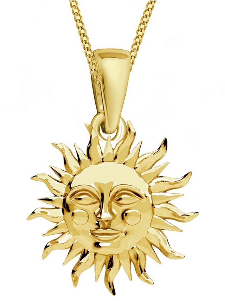 Goldene Hufeisen Kette mit Anhänger Sonne Halskette in Gold - gute Laune und positive Energie, 925 Sterling Silber (hypoallergen)