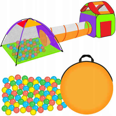 KRUZZEL Spielzelt Spiel-Zelt für Kinder HAUS mit Tunnel und 200 Bällen (2-tlg)