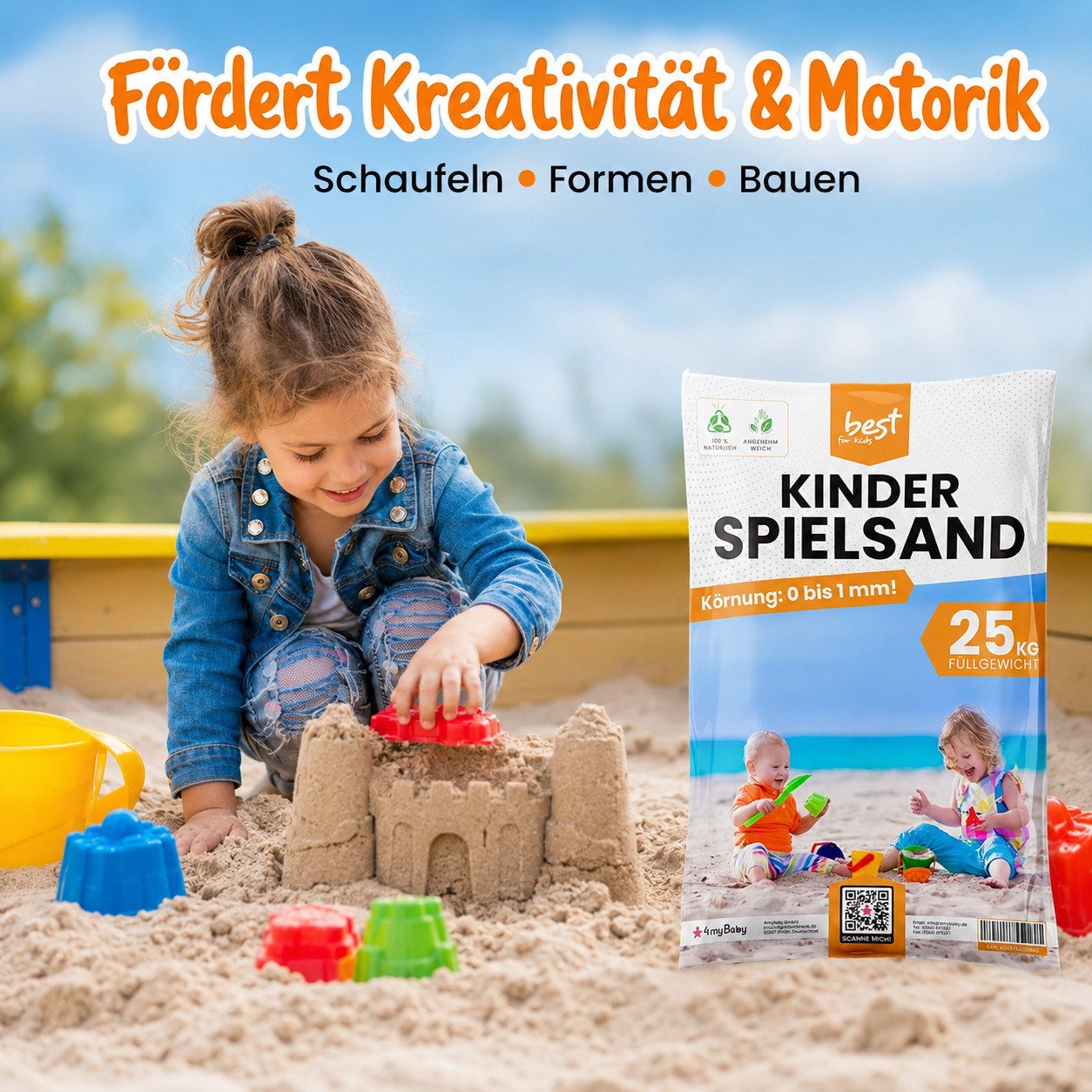 Best for Kids Spielsand Quarzsand für Sandkästen, dekorativ, sauber und hygienisch (Spielsand, 1-St., Sackware (verschiedene Gewichtsgrößen verfügbar), TOP Qualität, doppelt gesiebt, hygienisch geprüft, keimfrei