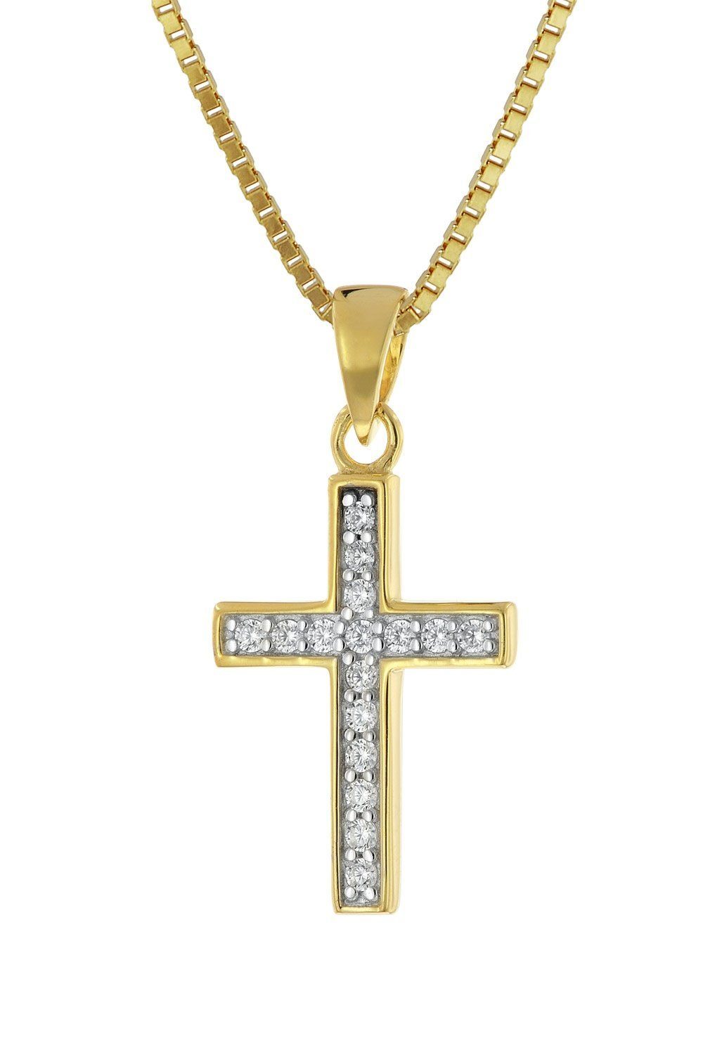 vergoldete mit für Gold + Kreuz-Anhänger 585 Silberkette Kette trendor Anhänger