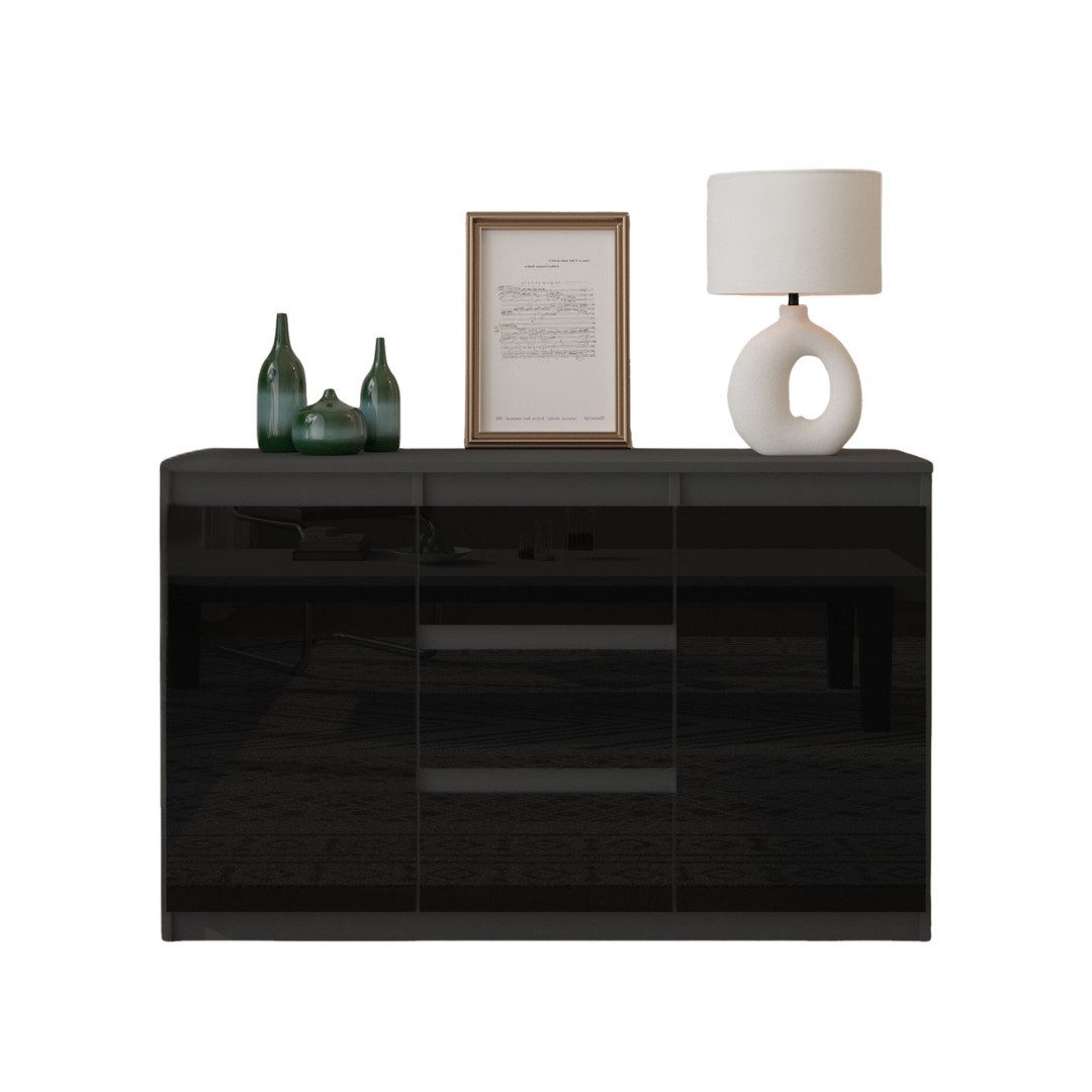 Furnica Kommode Sideboard 3 Schubladen und 2 Türen - Anthrazit Grau H75cm B120cm T35cm